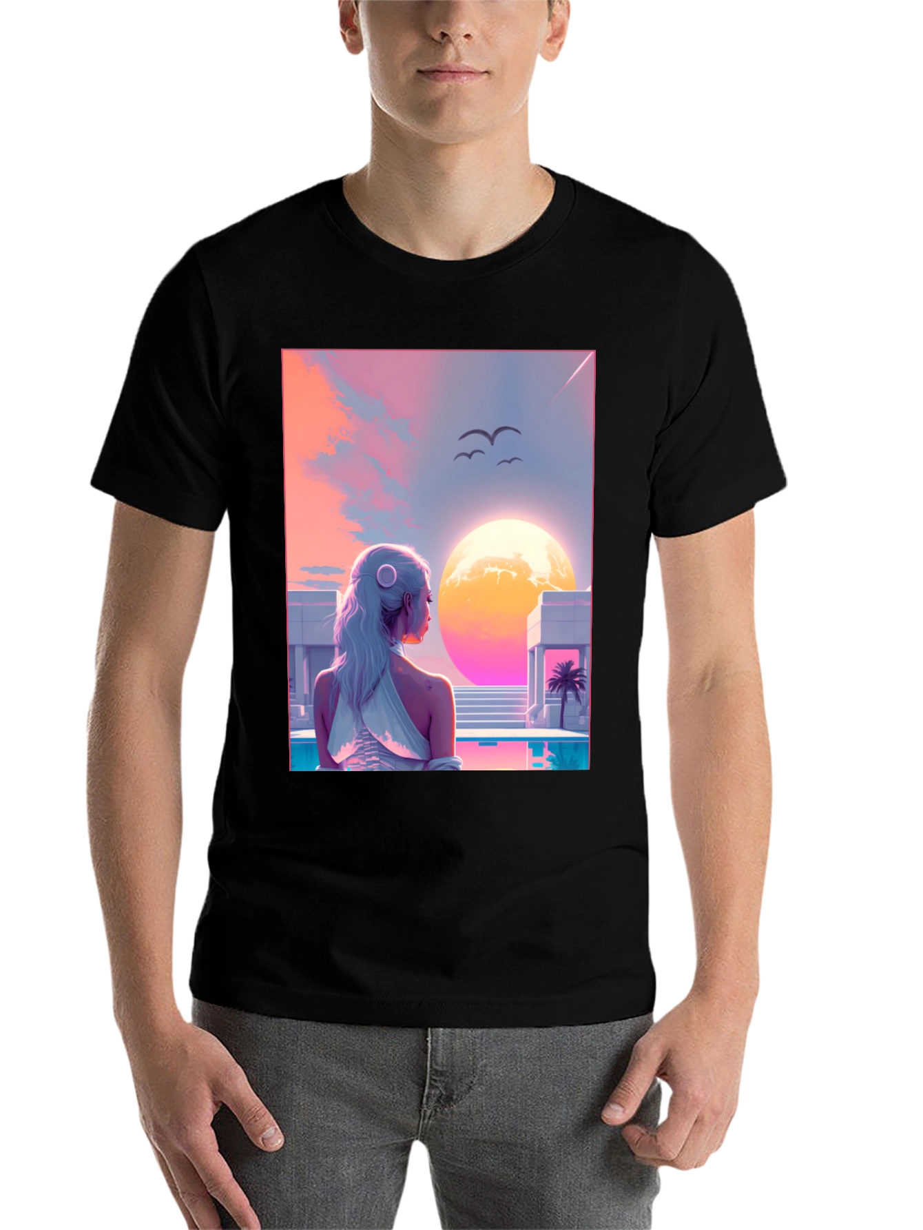 Black Synthwave Dreams T-Shirt view 7