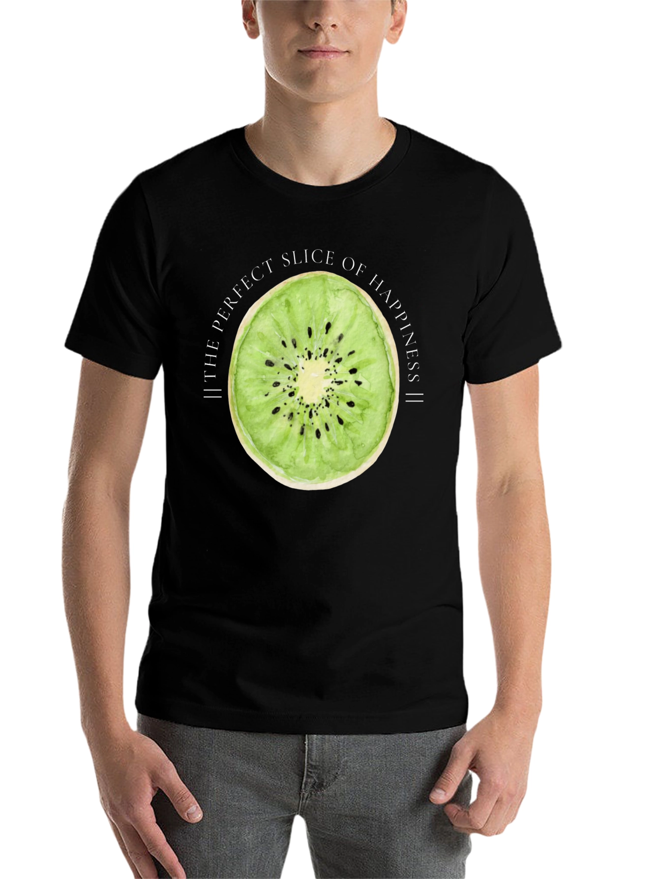 Black Kiwi Slice Happiness Graphic T-Shirt view 7