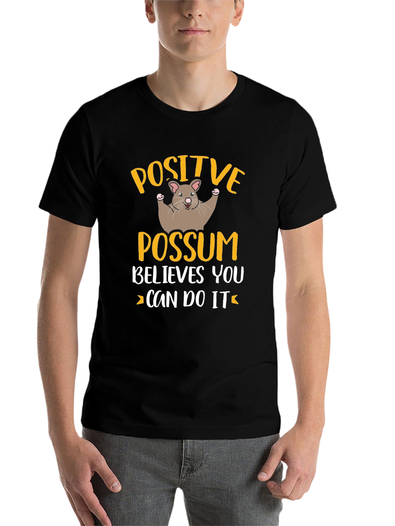 Black Positive Possum Believes in You Graphic Tee view 7