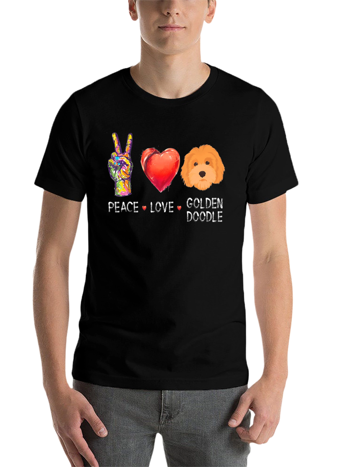 Black Peace Love Golden Doodle T-Shirt view 7