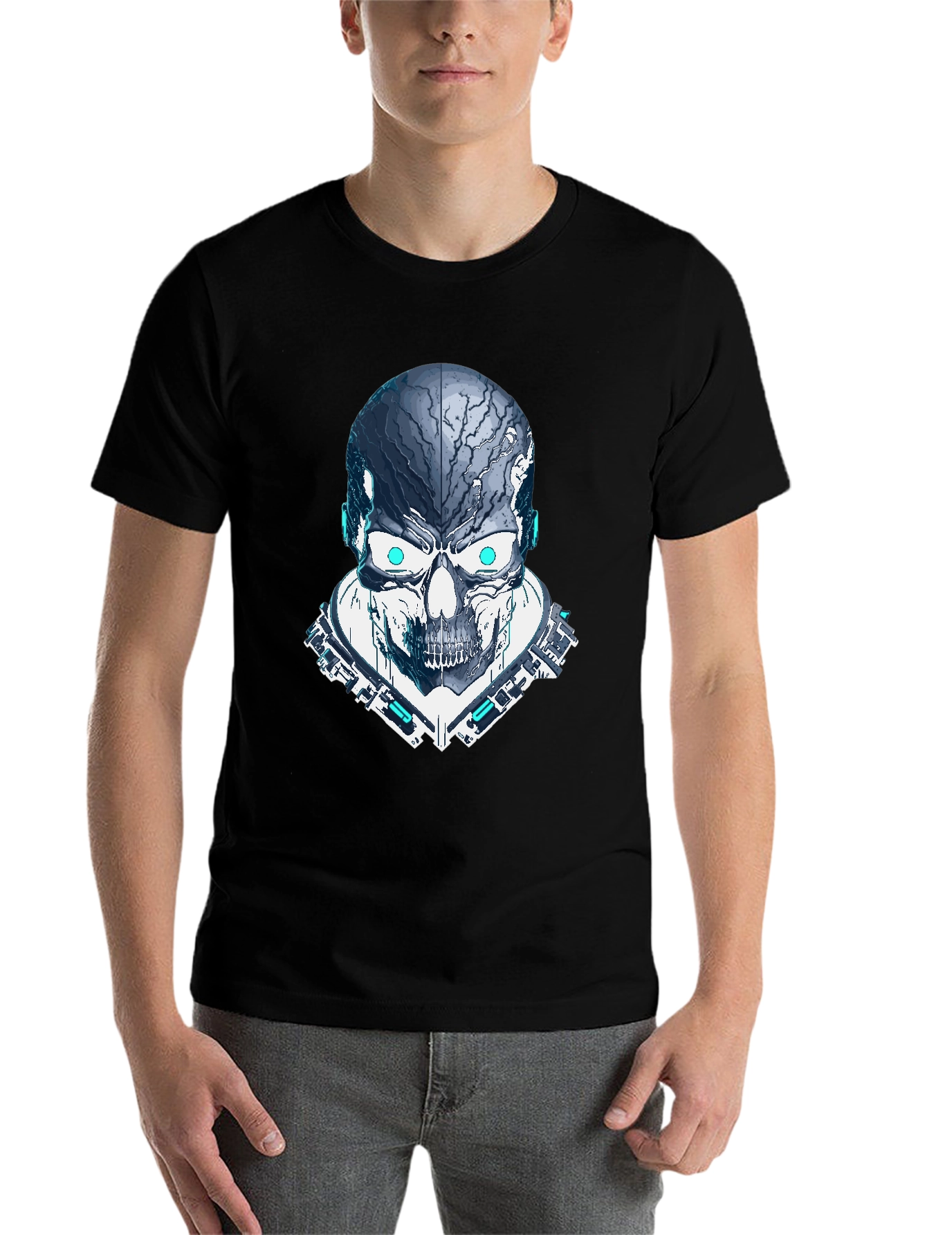Black Cyber Skull Graphic Tee - Black view 7
