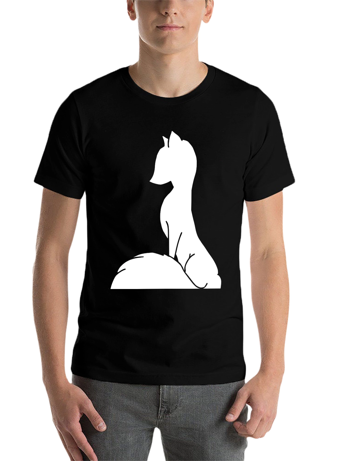 Black Minimalist Fox Tee - Black Graphic T-Shirt view 7