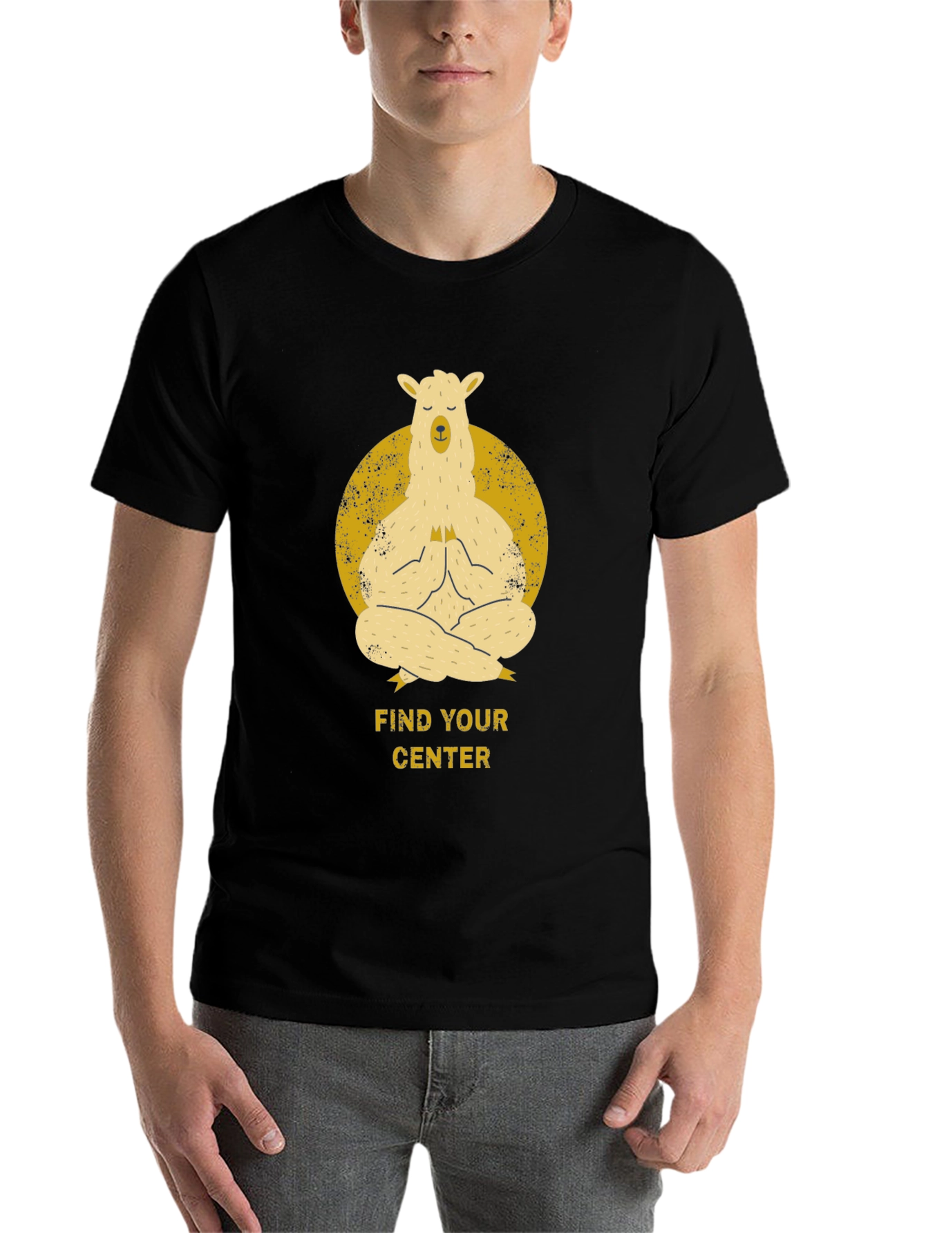 Black Find Your Center - Meditating Llama T-Shirt view 7