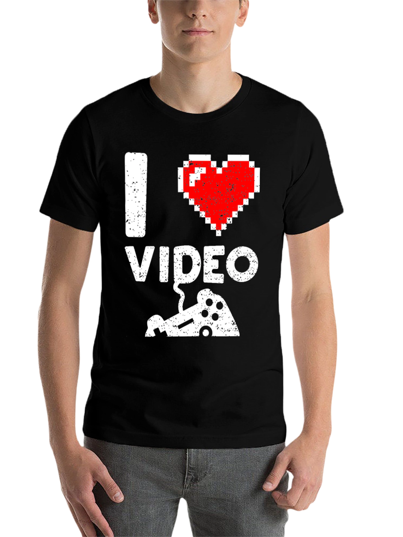 Black I Love Video Games Pixel Art Gamer T-Shirt view 7