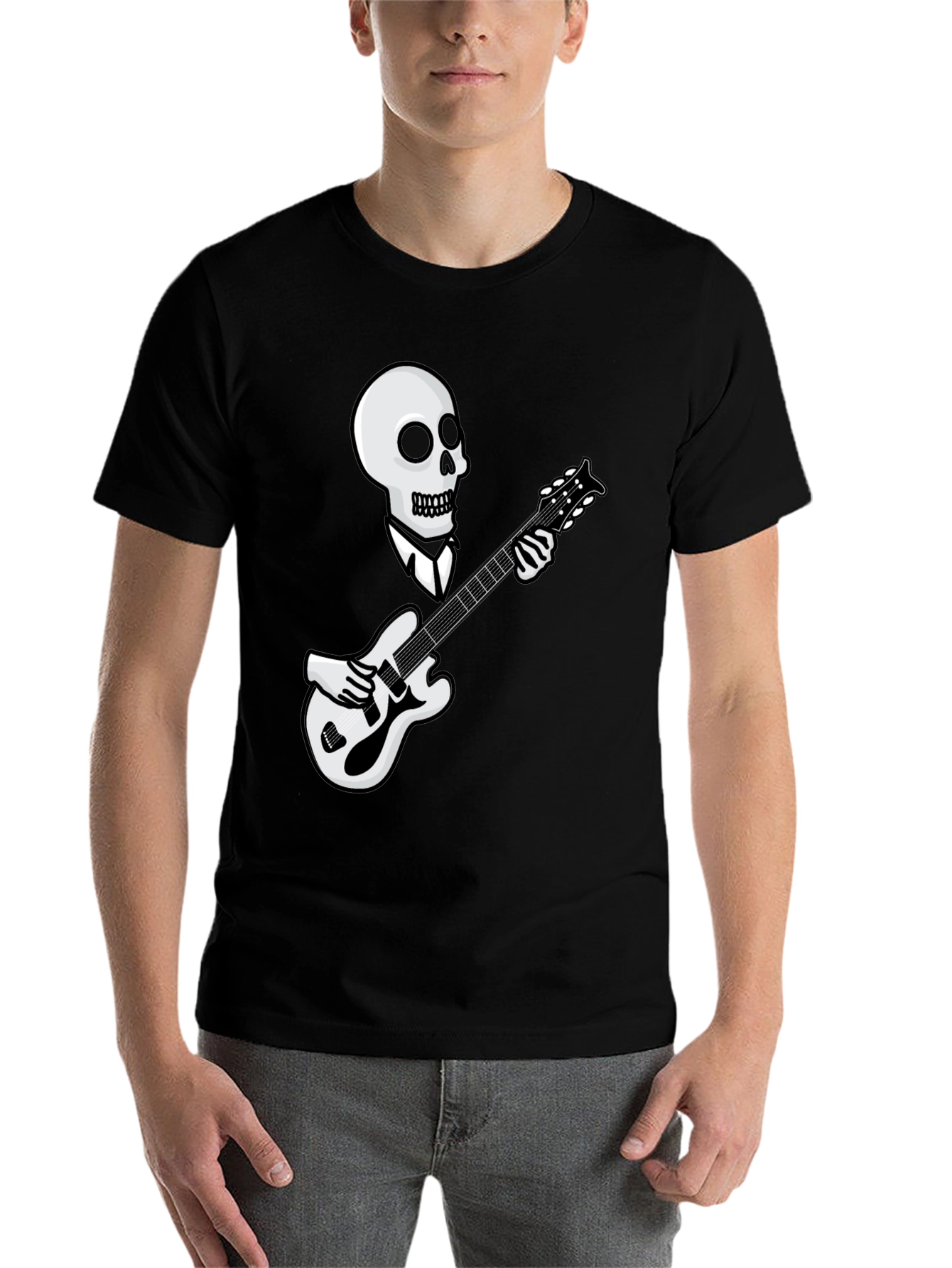 Skull Guitarist Graphic Tee - Black - 7