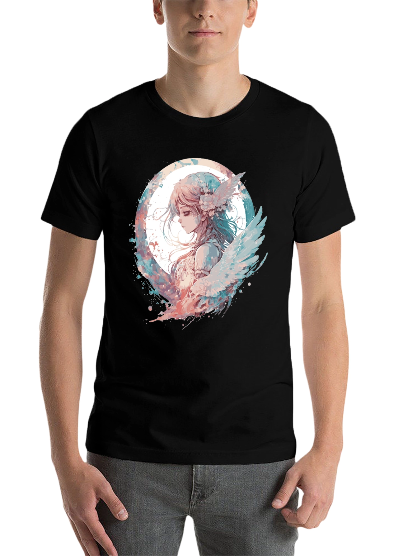 Anime Angel Graphic Black T-Shirt - 7