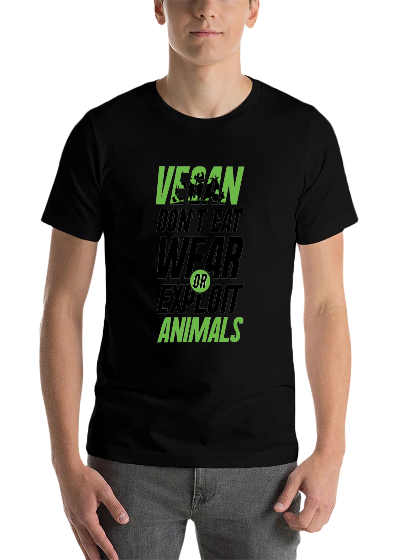 Black Vegan Don't Eat, Wear, Exploit Animals Graphic Tee view 7