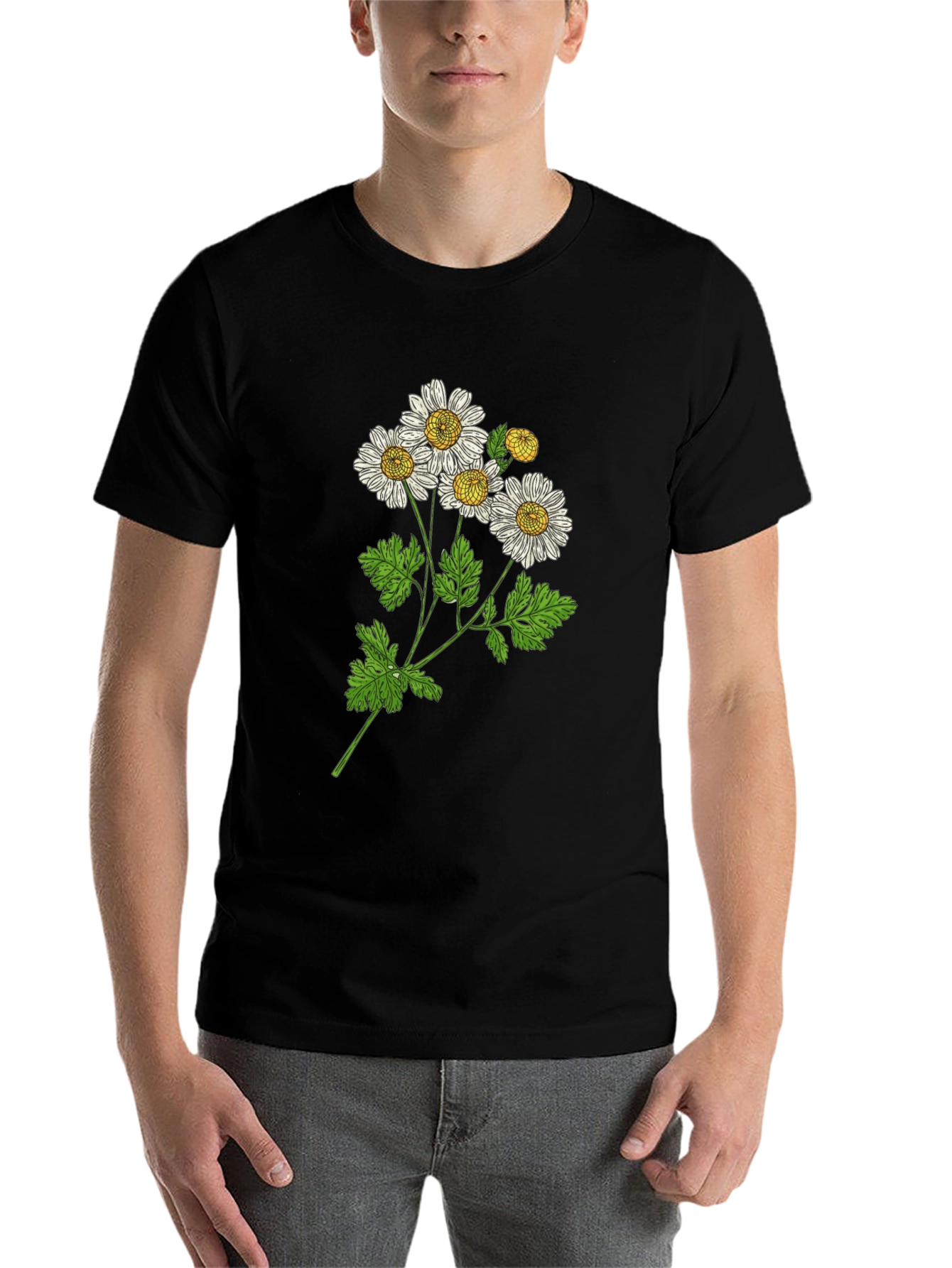 Black Botanical Daisy Graphic T-Shirt - Black view 7