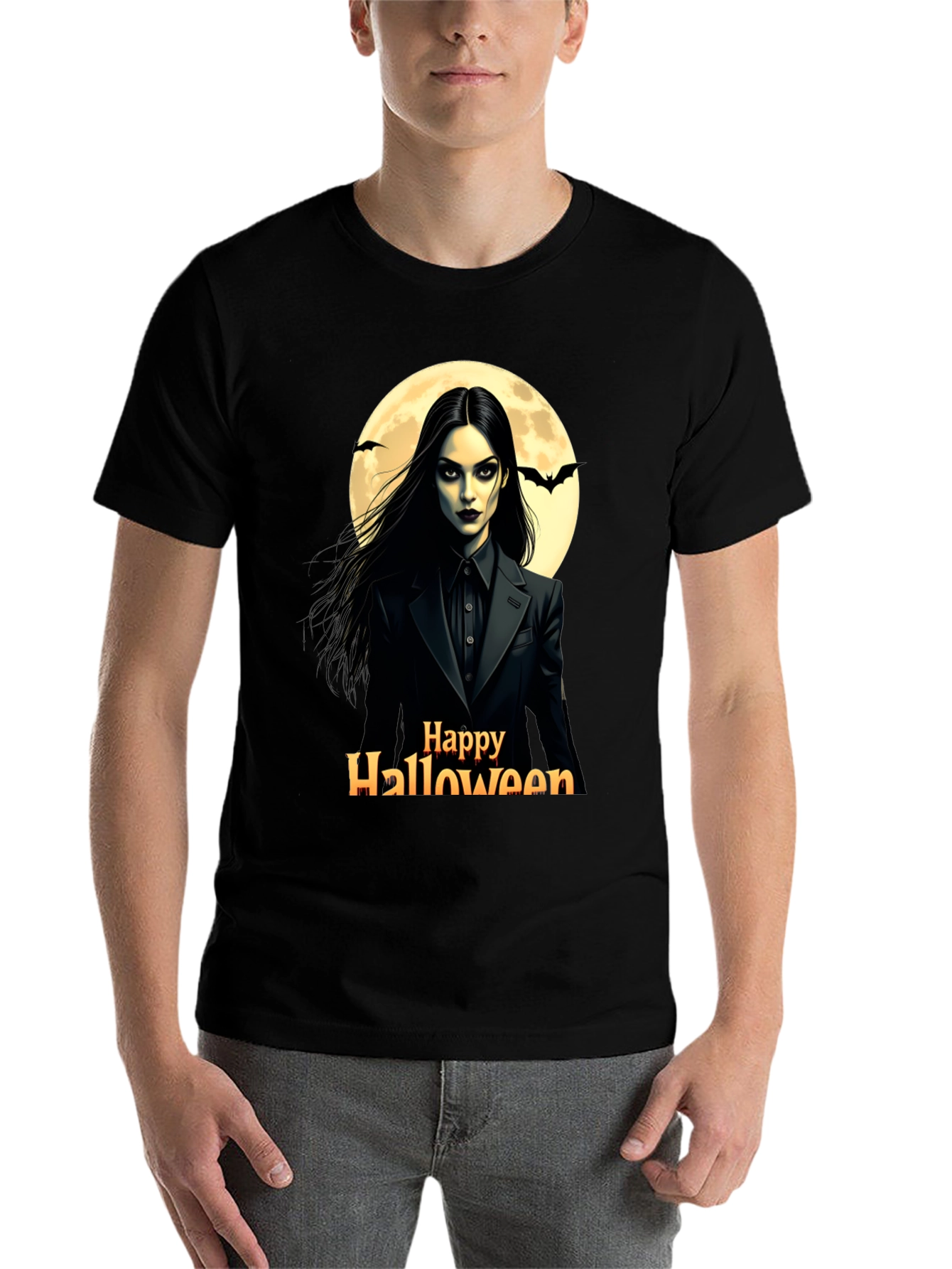 Black Happy Halloween Wednesday T-Shirt view 7