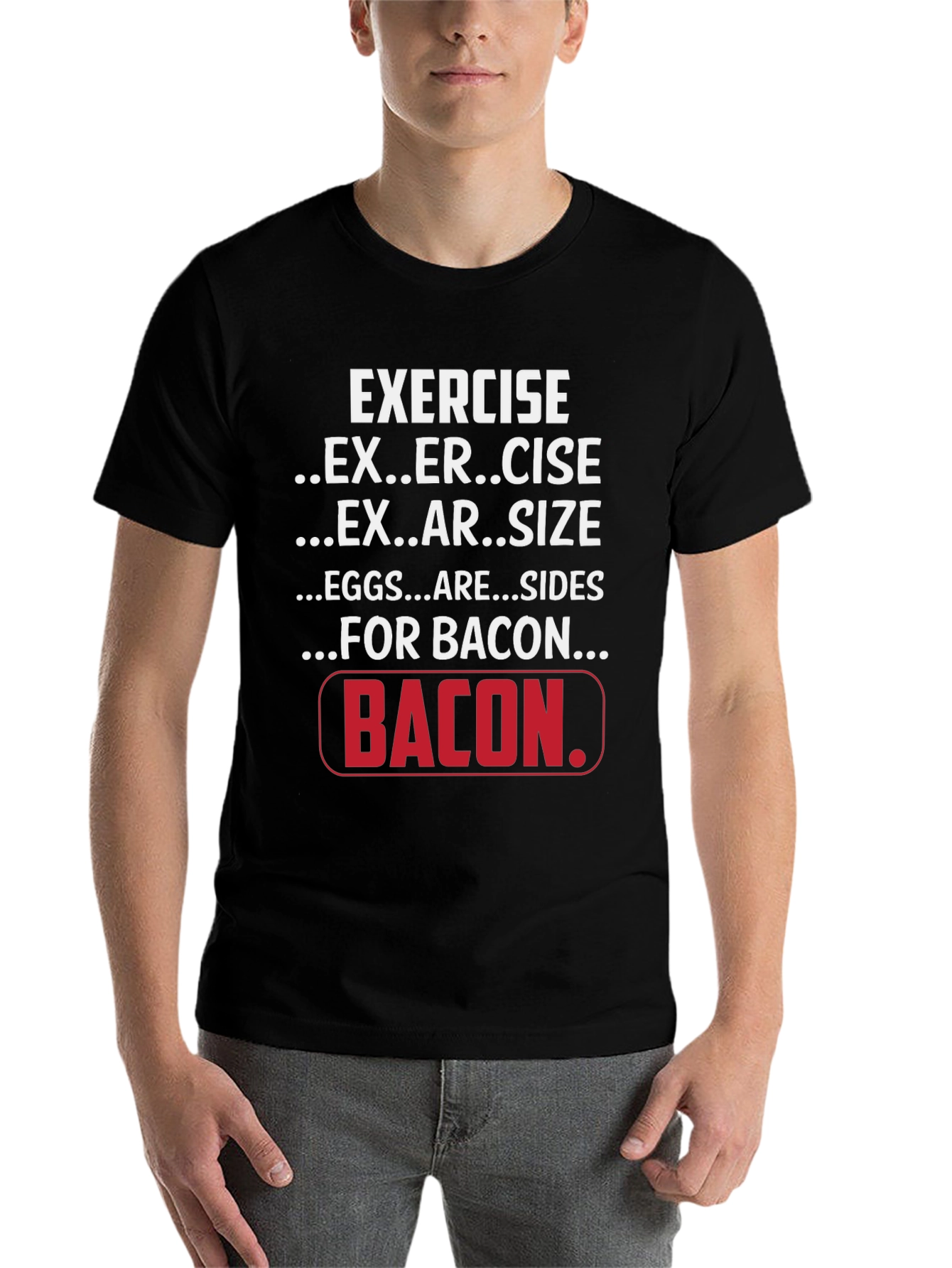 Black Exercise for Bacon Black Graphic T-Shirt view 7