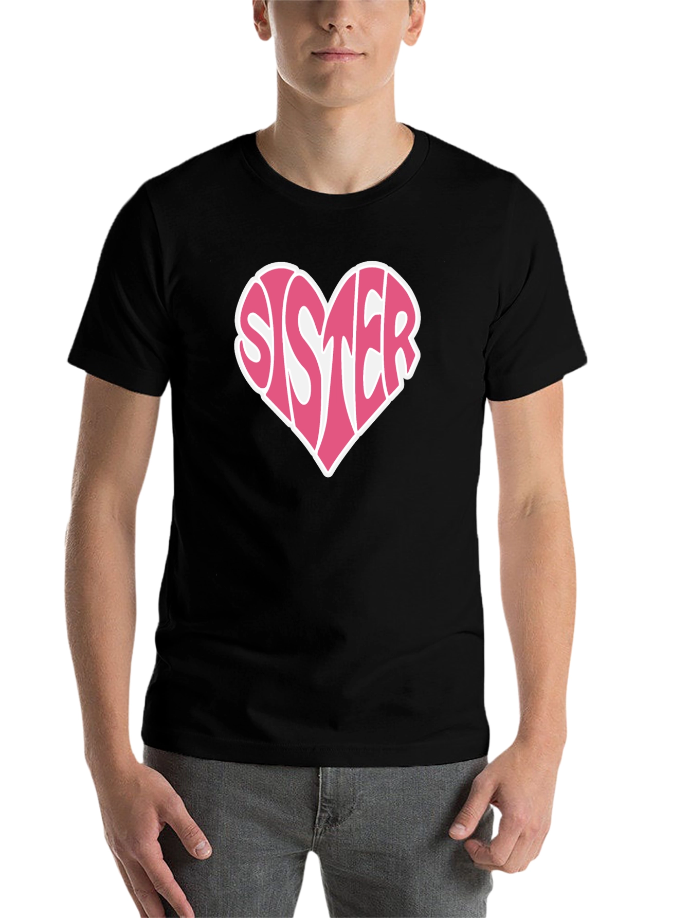 Black Sister Heart Graphic Tee - Soft Cotton Black T-Shirt view 7