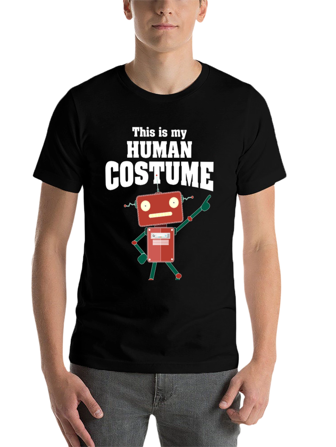 Black Human Costume Robot Graphic T-Shirt view 7