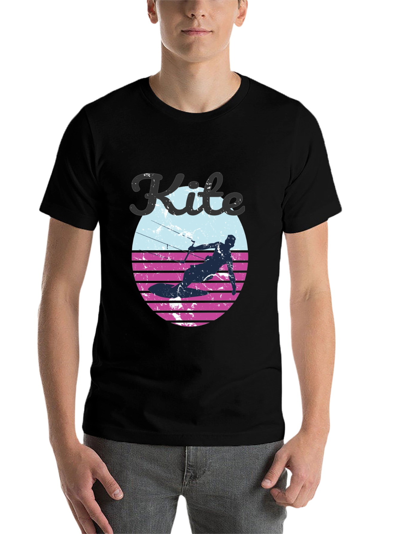 Black Kite Surfing T-Shirt - Retro Style Design view 7