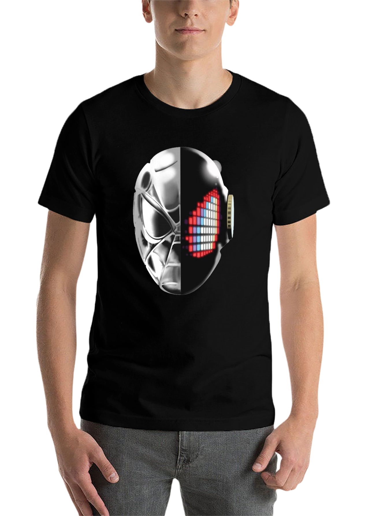 Black Cyberpunk Half-Mask Graphic T-Shirt - Black view 7