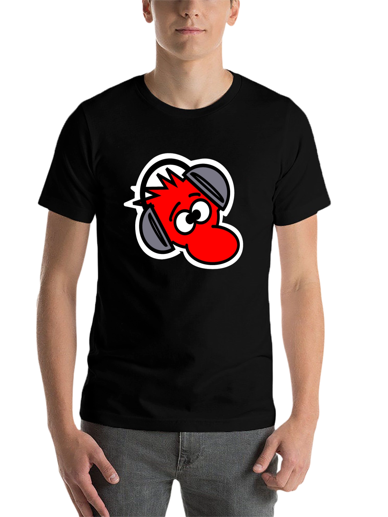 Black Cartoon Headphone T-Shirt - Black view 7