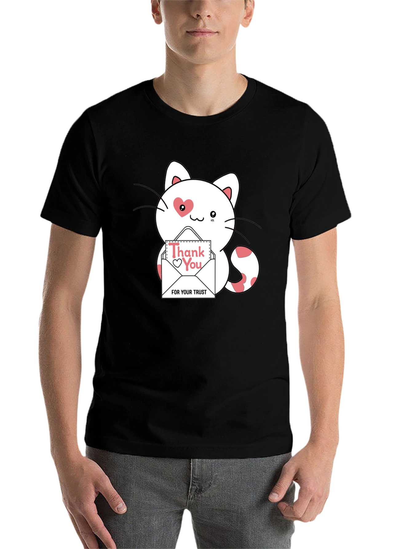 Black Cute Thank You Cat T-Shirt view 7