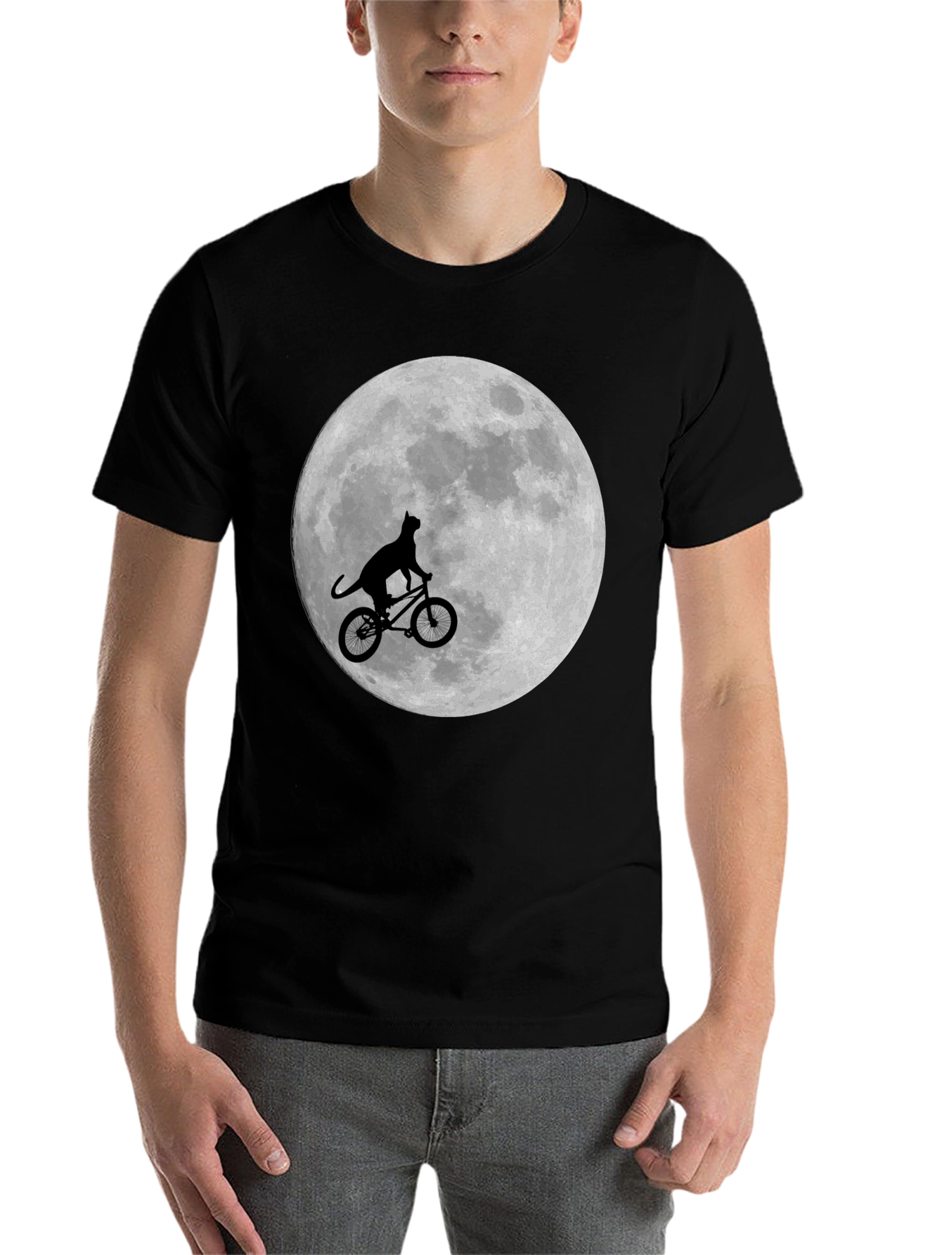 Black Cat on Bike Moon Graphic T-Shirt view 7
