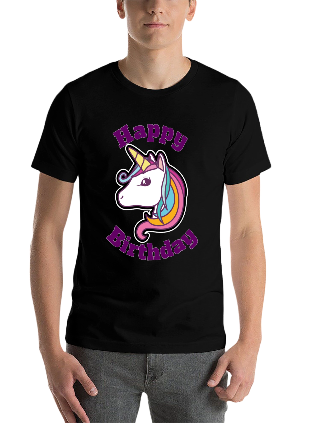 Black Unicorn Happy Birthday Graphic T-Shirt view 7