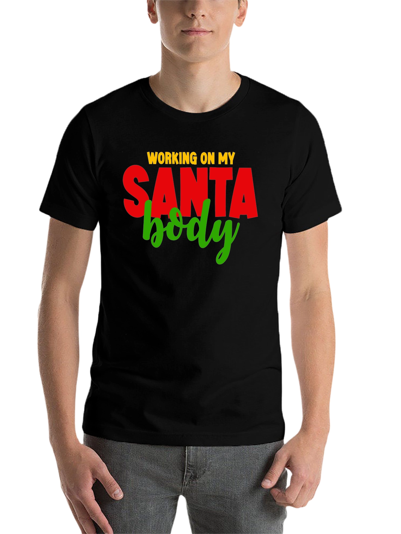 Black Working on My Santa Body T-Shirt view 7