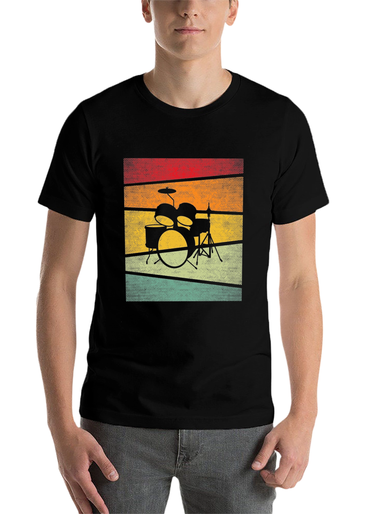 Black Retro Drum Set Graphic Tee view 7