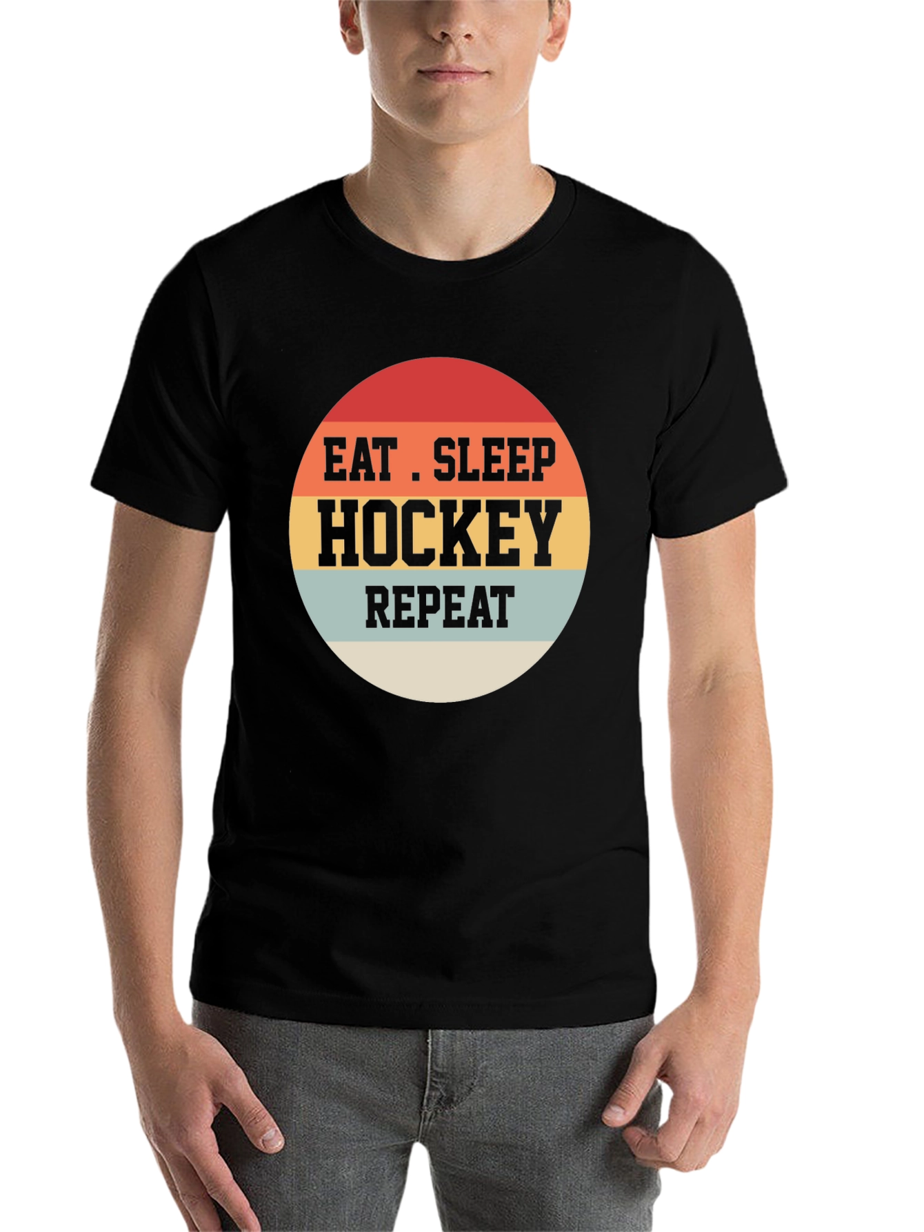 Black Eat Sleep Hockey Repeat T-Shirt view 7