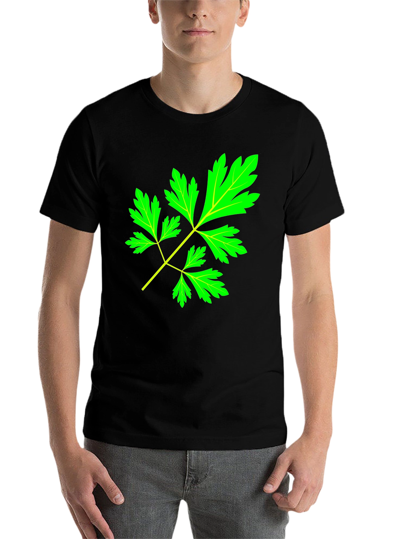 Black Herbal Leaf Black T-Shirt view 7