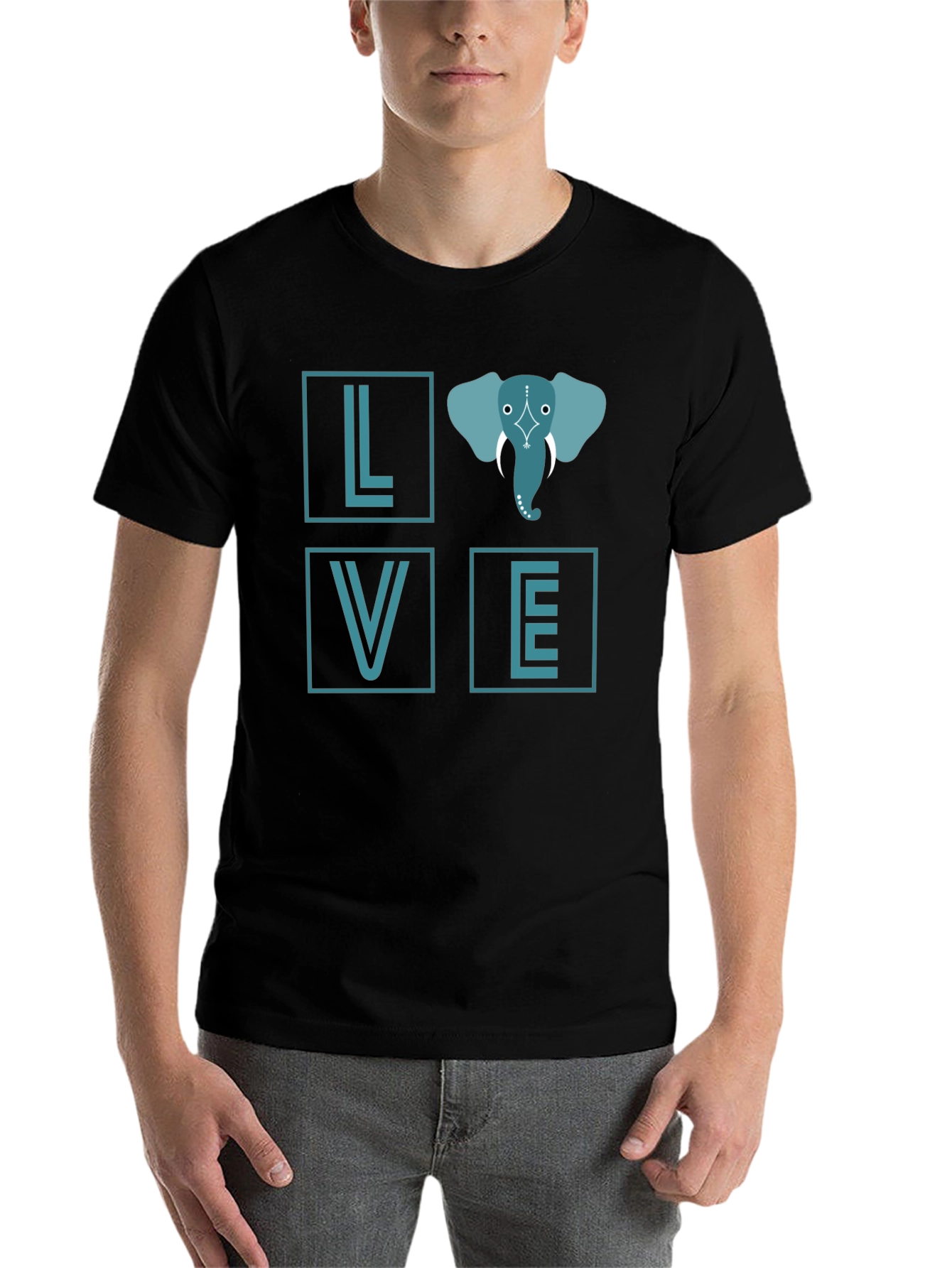 Black Elephant Love Graphic Tee - Stylish Black T-Shirt view 7