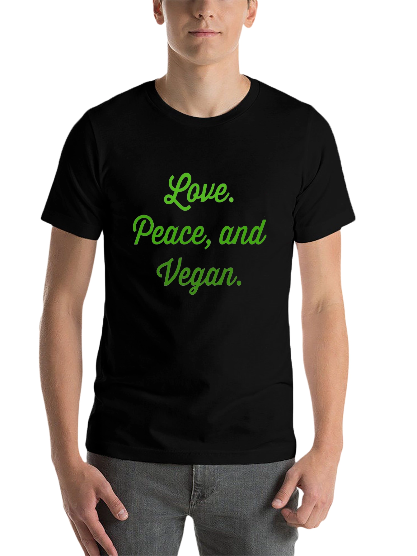 Black Love Peace Vegan T-Shirt - Black Cotton Blend view 7