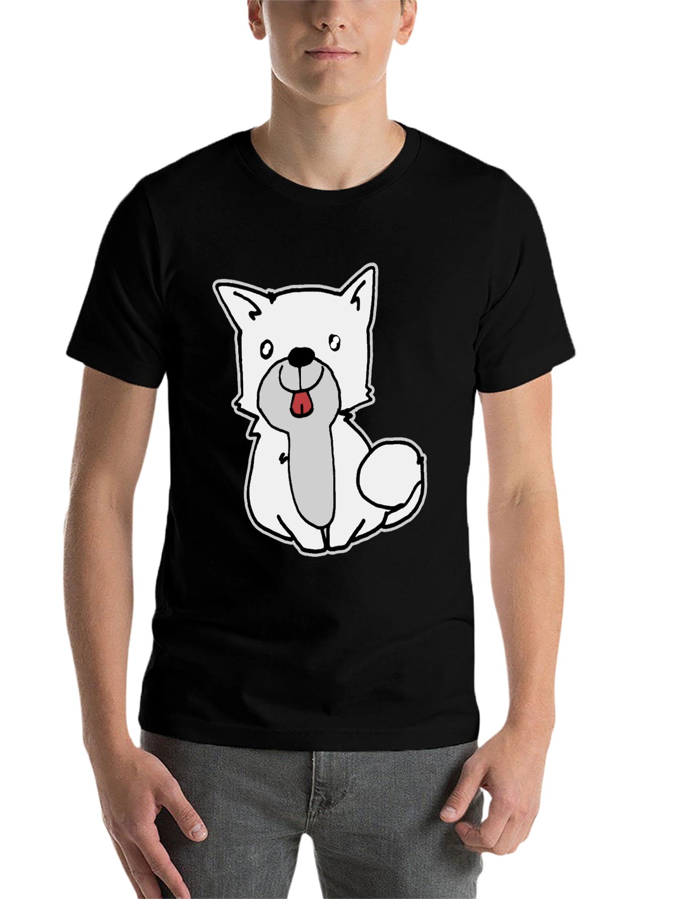 Black Cute Dog Graphic Black T-Shirt view 7
