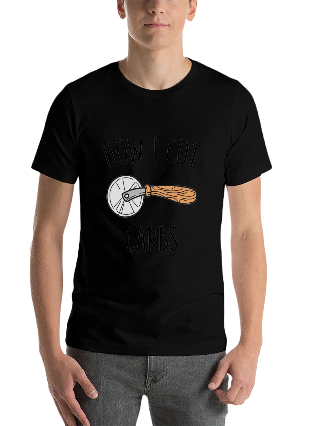 Black How I Cut Carbs Funny Graphic Tee view 7
