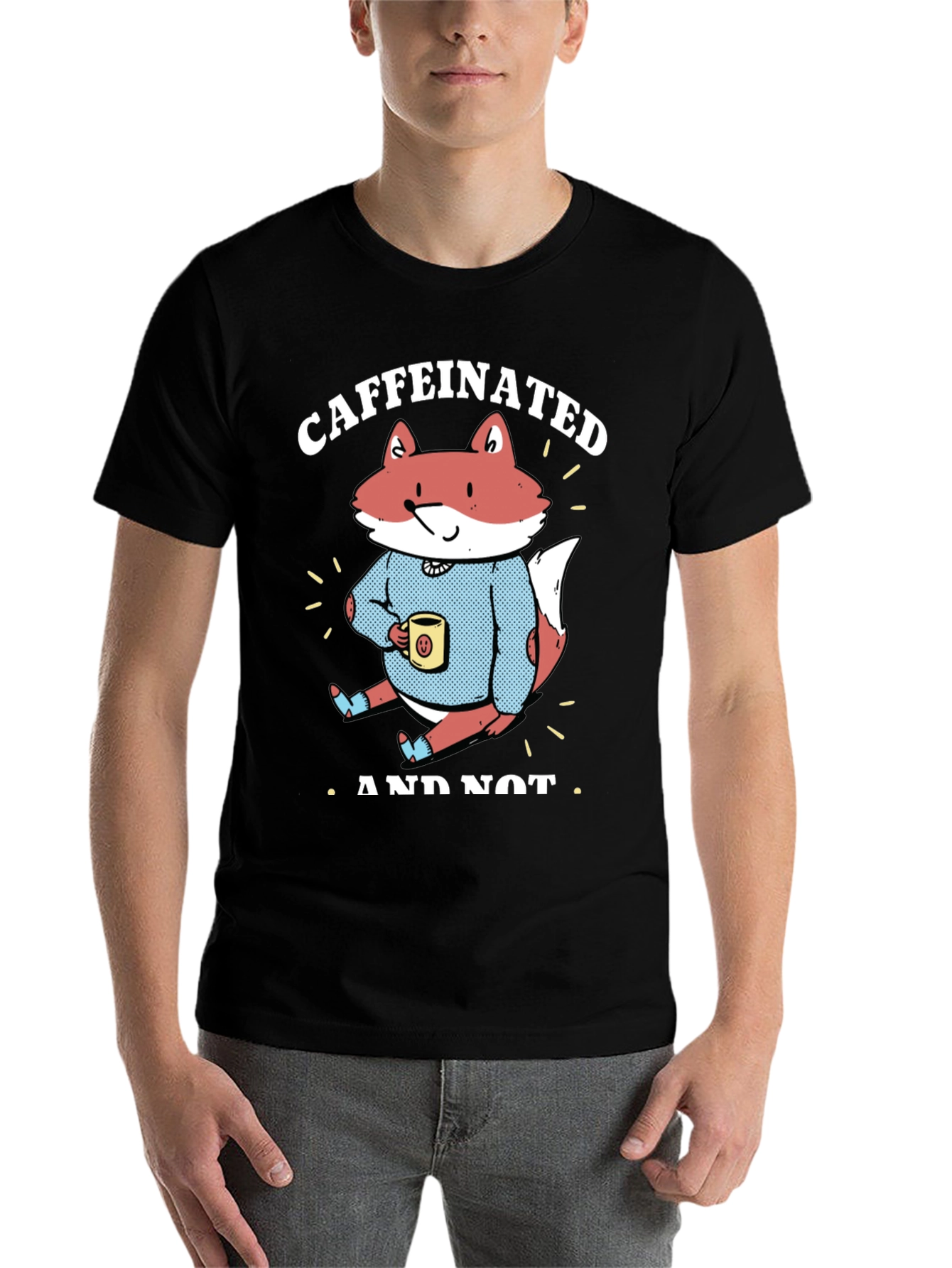 Black Caffeinated Fox Graphic Tee - Casual Comfort view 7