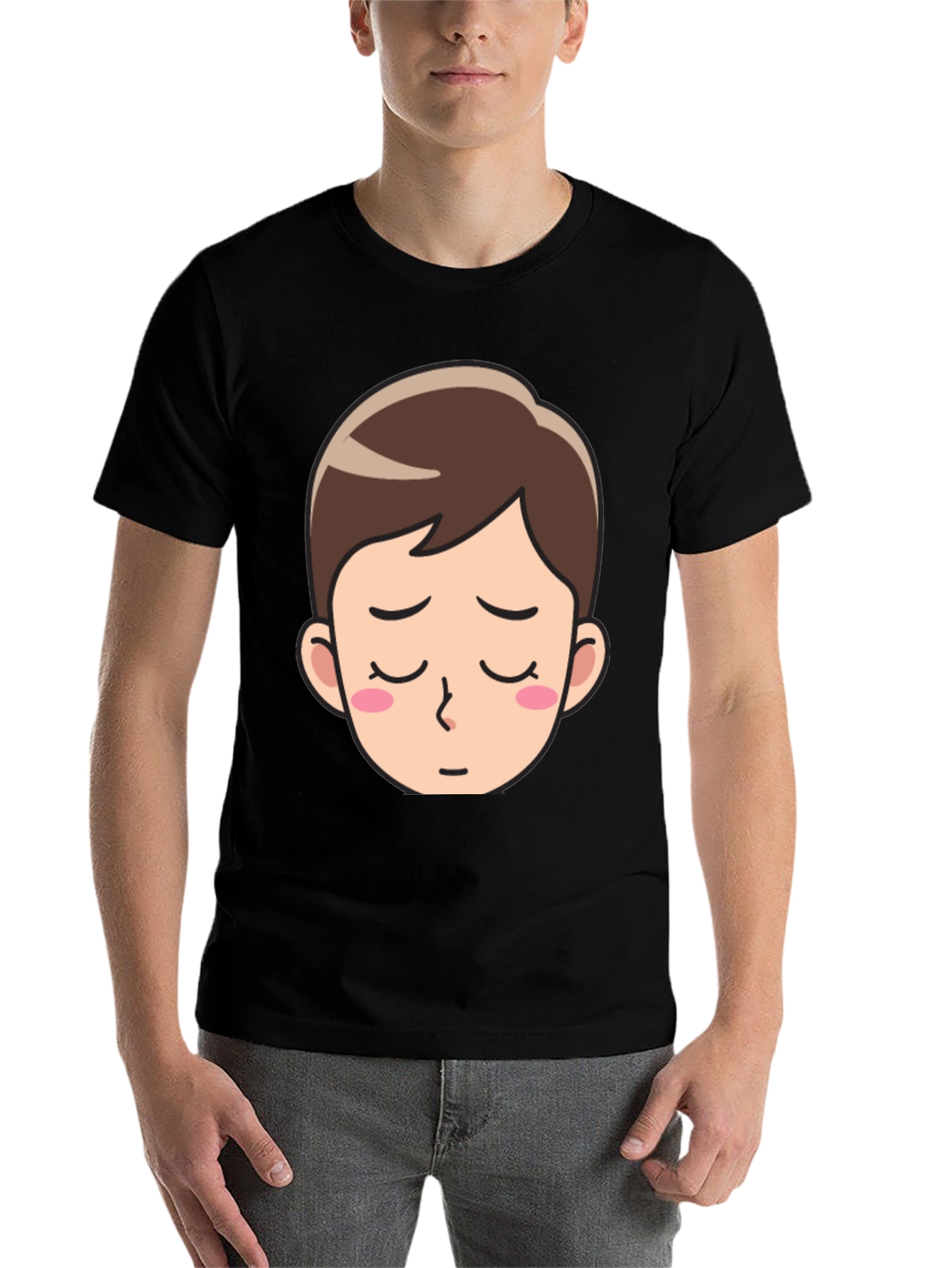 Black Cartoon Face Black T-Shirt - Unisex Casual Wear view 7