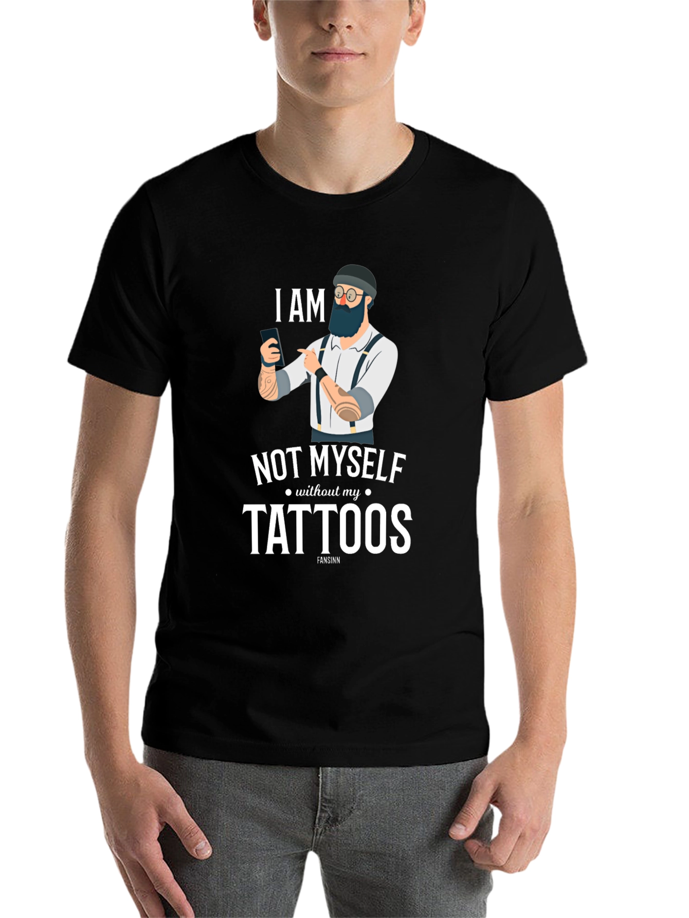 Black I am Not Myself Without My Tattoos Graphic Tee view 7