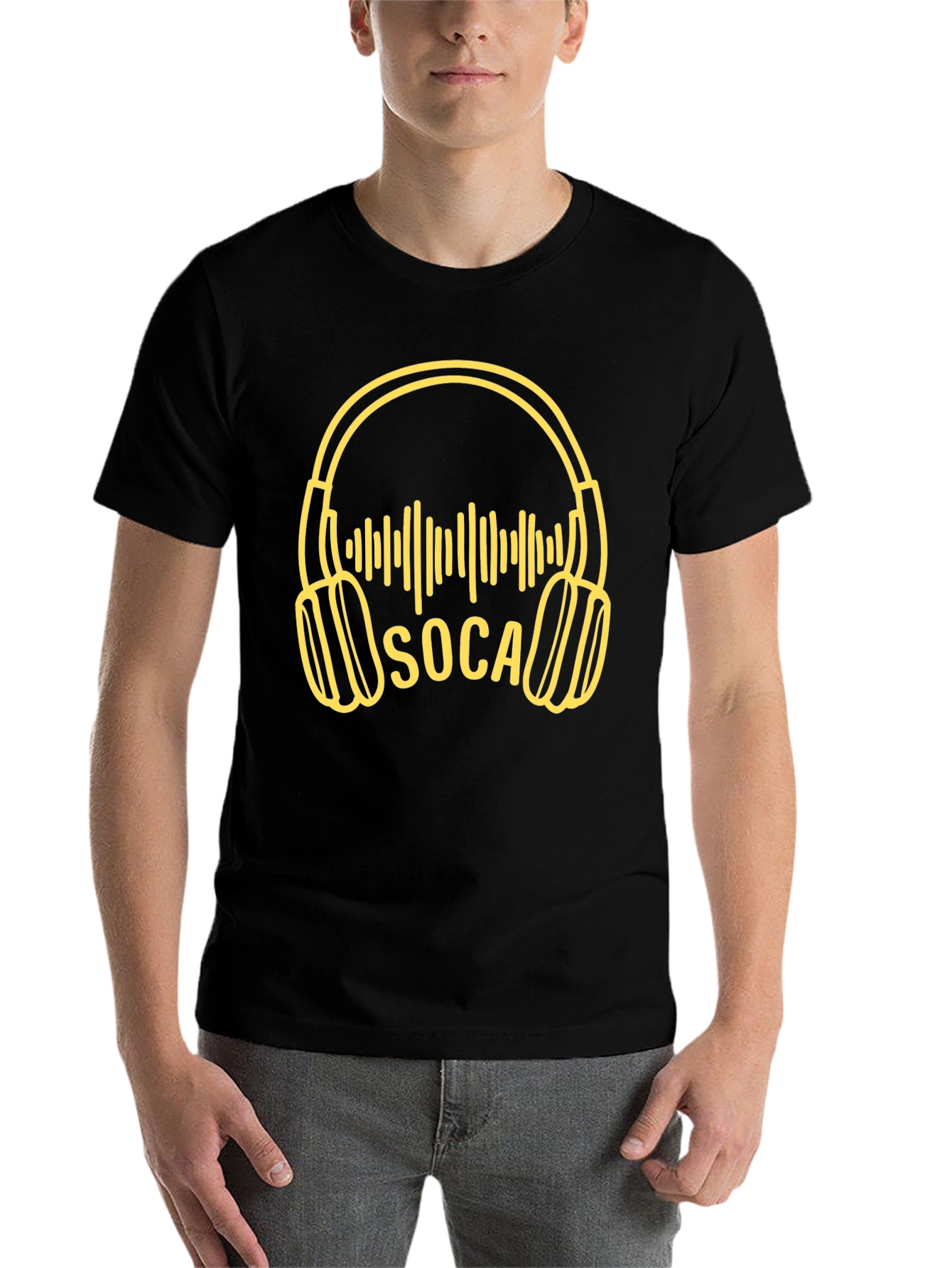 Black Soca Music Headphones Graphic T-Shirt view 7