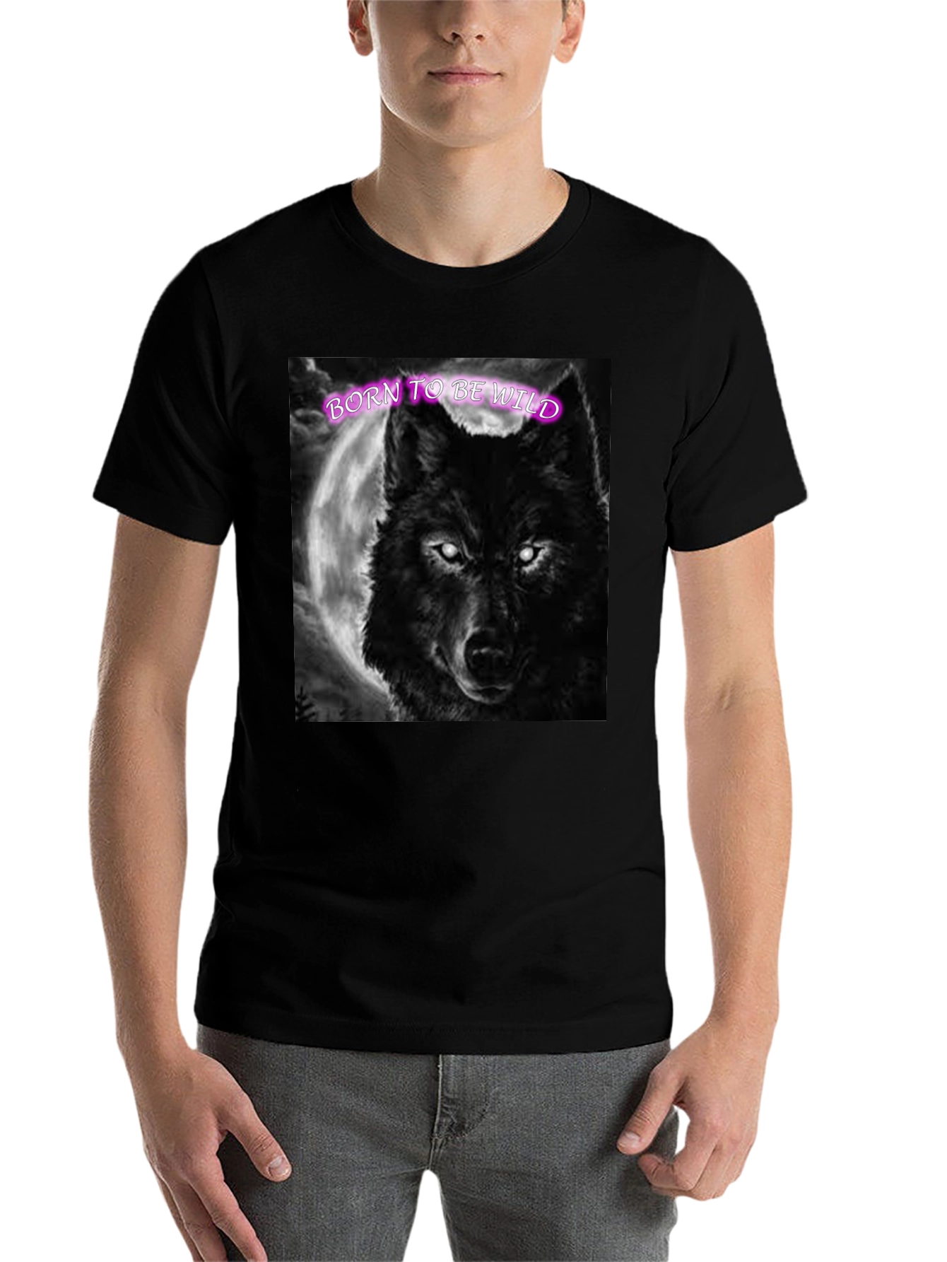Black Born to be Wild Wolf Graphic Tee view 7