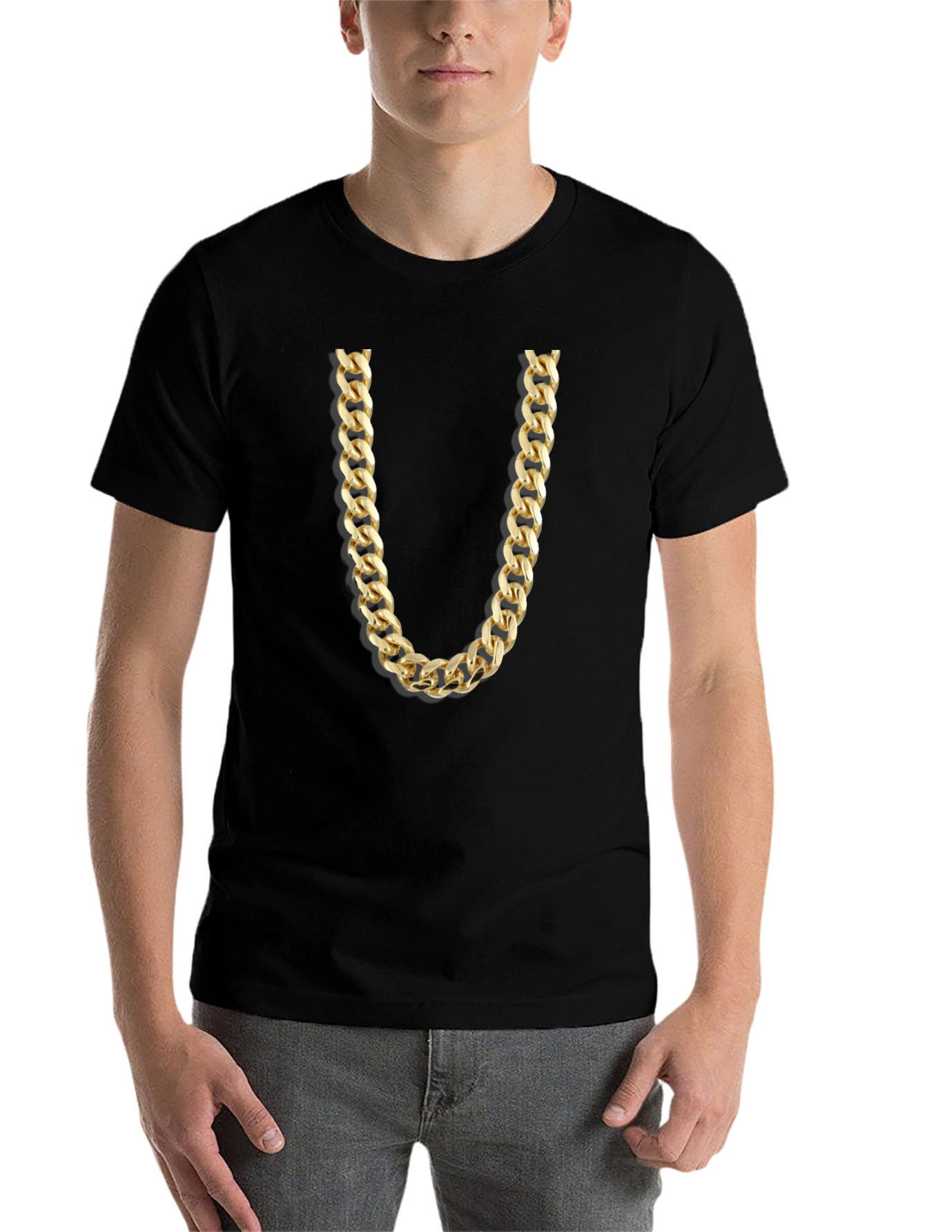 Black Gold Chain Graphic Tee - Novelty Statement Shirt view 7