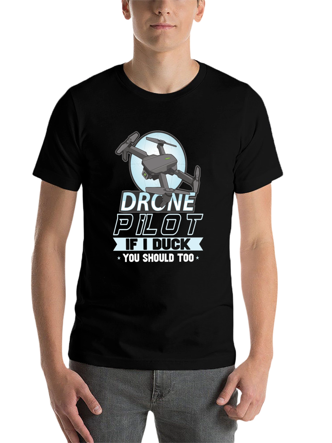 Black Drone Pilot T-Shirt - If I Duck, You Should Too! view 7