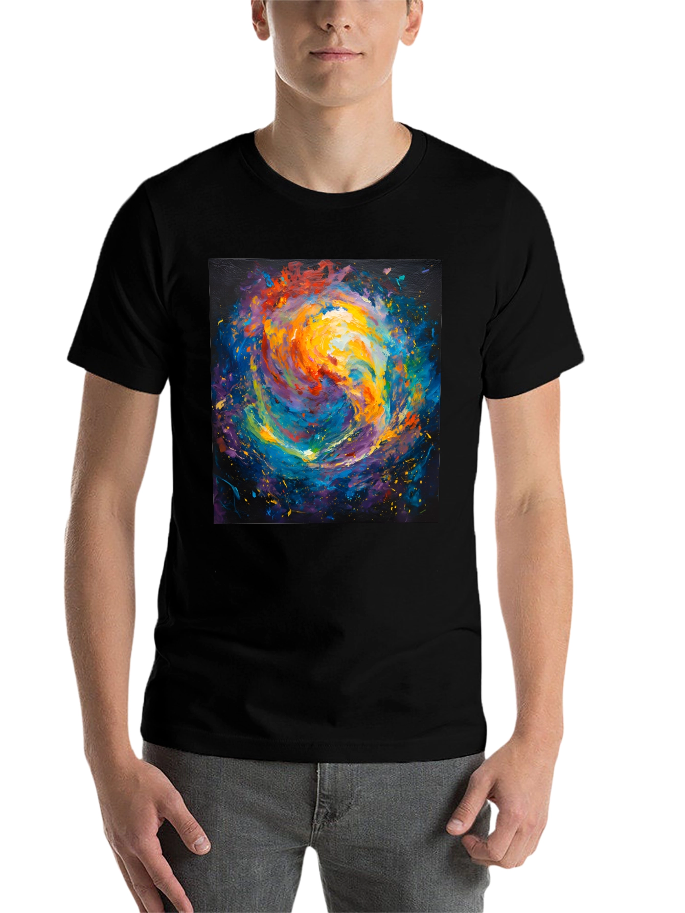 Black Abstract Galaxy Print Crew Neck T-Shirt view 7