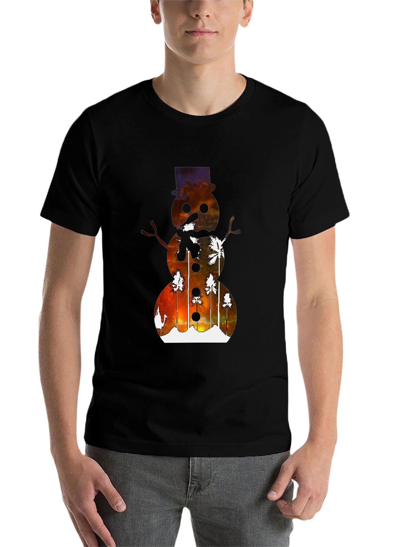 Black Tropical Snowman Graphic Tee - Holiday Fun! view 7