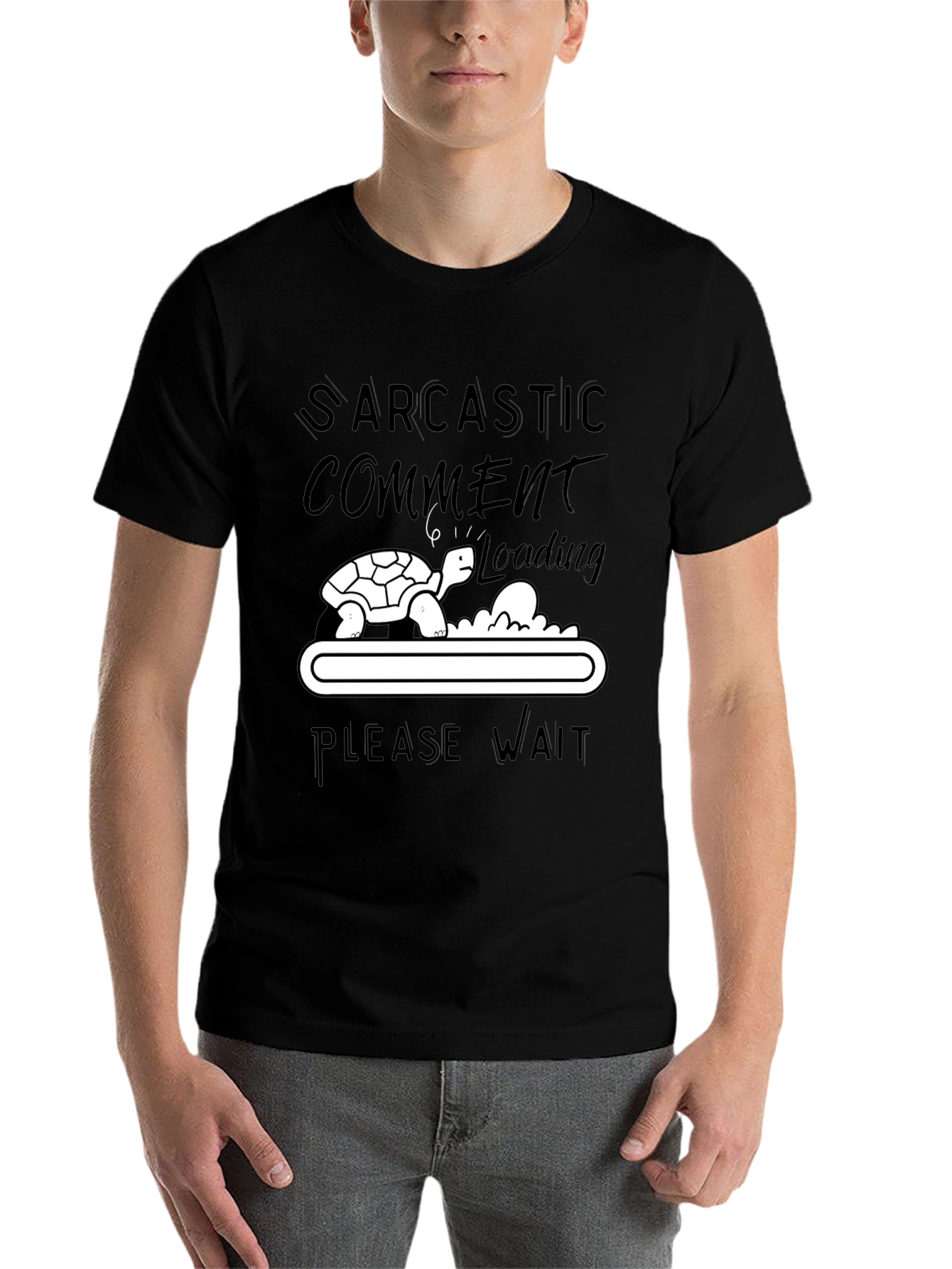 Black Sarcastic Comment Loading Turtle Humor T-Shirt view 7