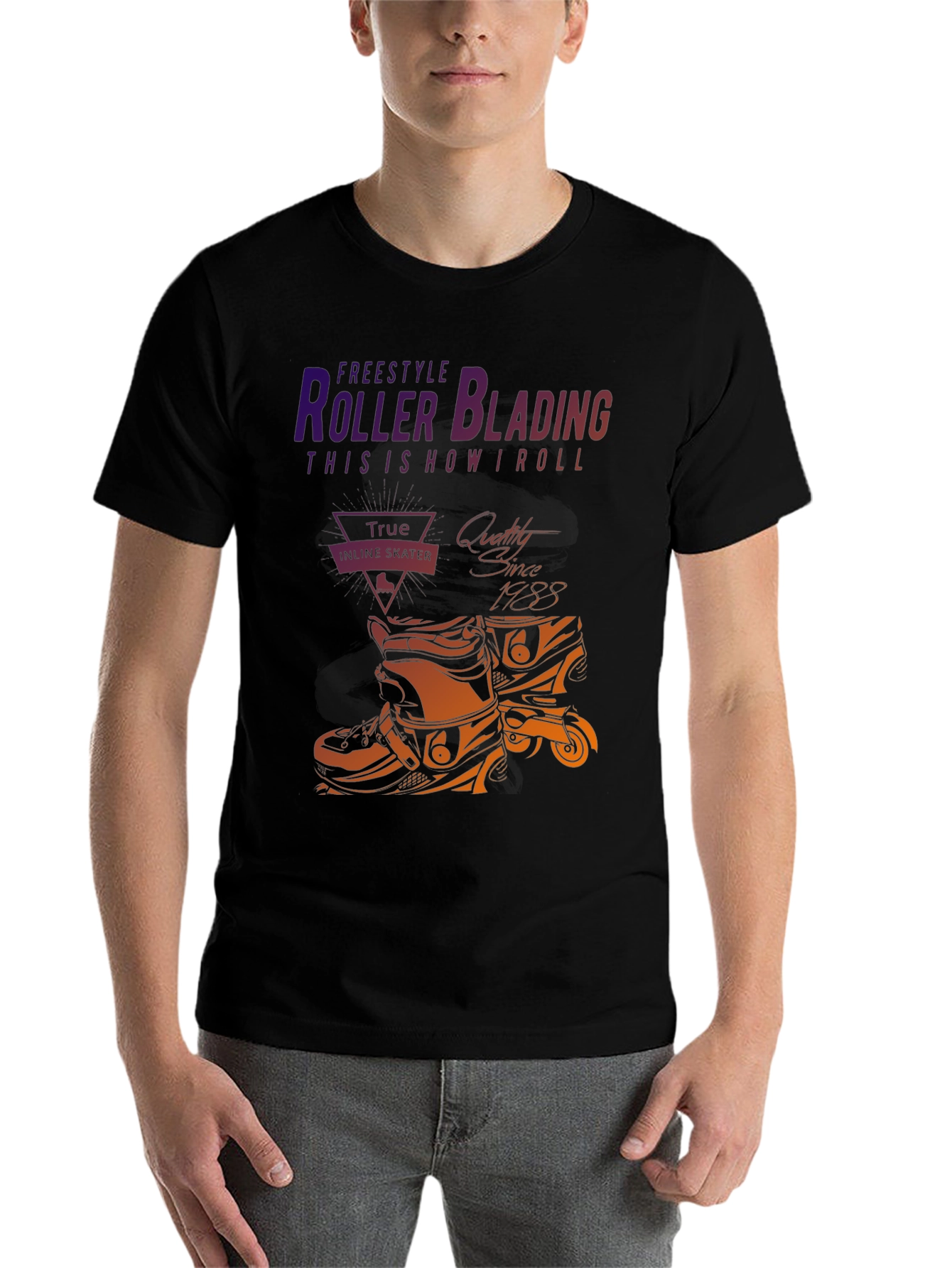 Black Roller Blading T-Shirt - Freestyle Inline Skate Design view 7