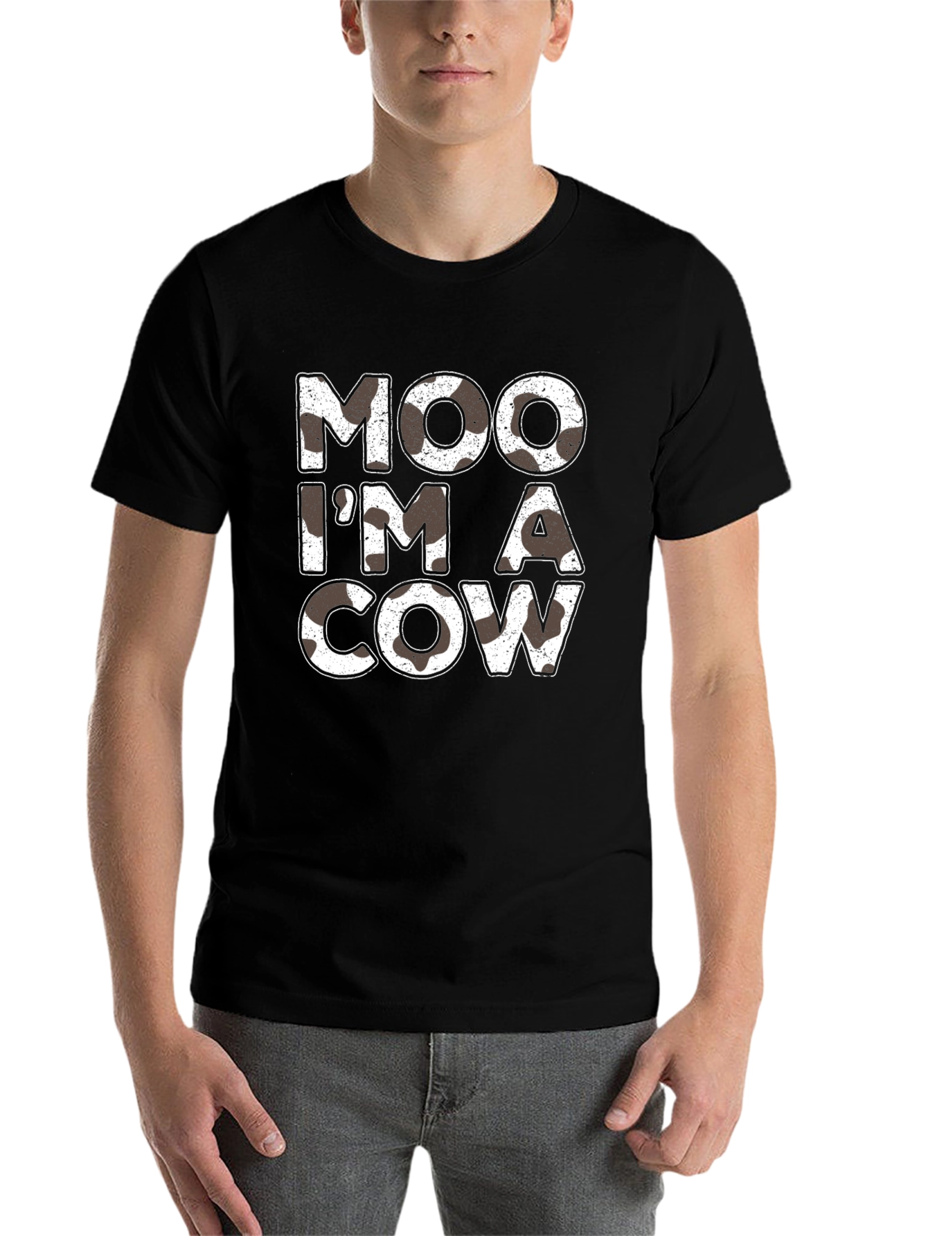 Black Moo I'm a Cow Graphic Print Black T-Shirt view 7
