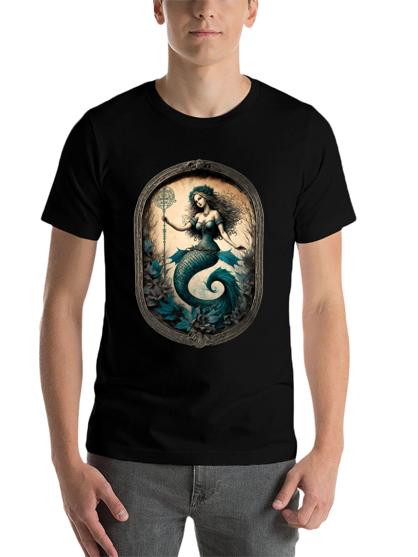 Black Mermaid Graphic Tee - Fantasy Art T-Shirt view 7