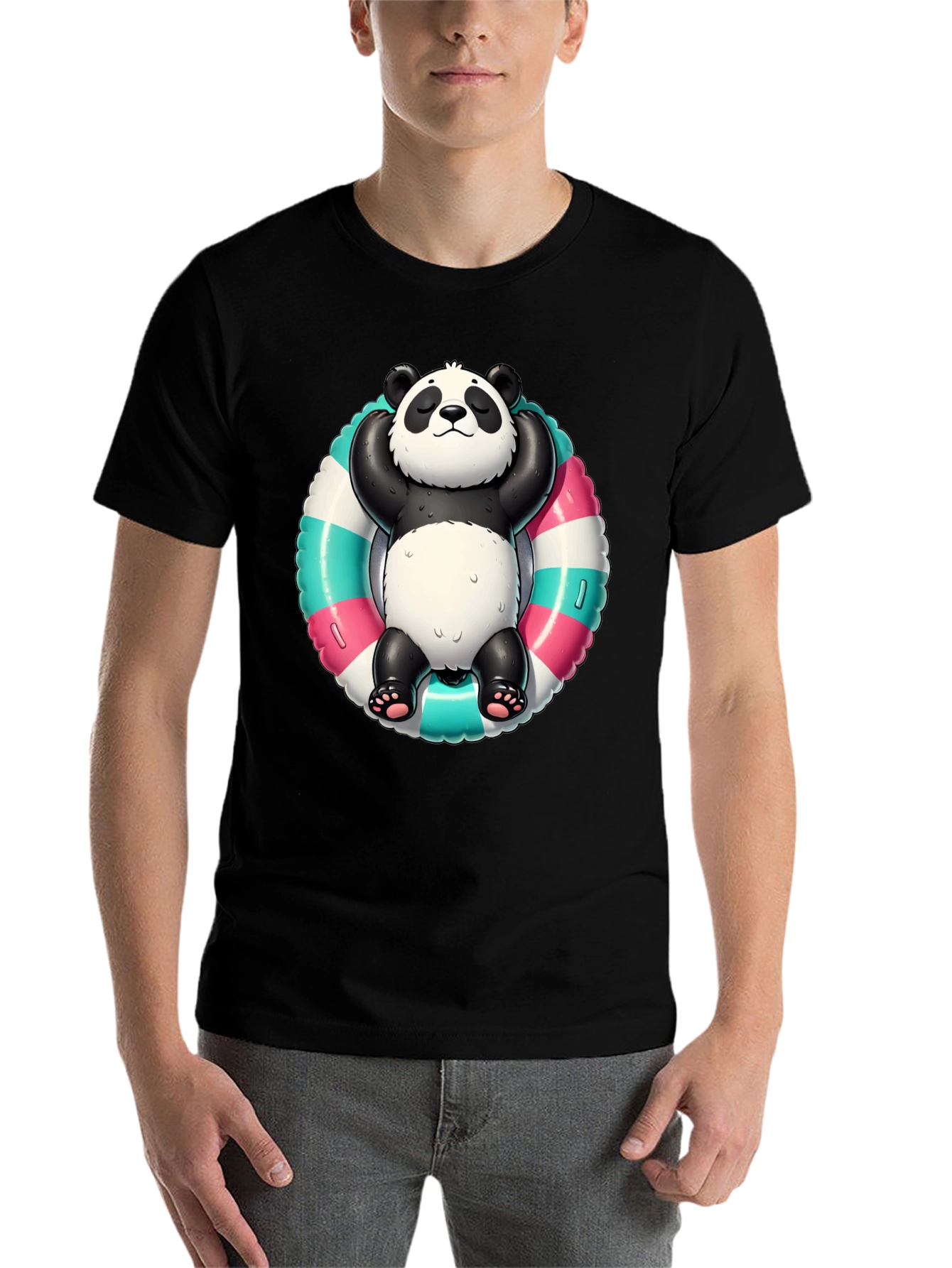 Black Panda Pool Float T-Shirt - Relaxed Style view 7