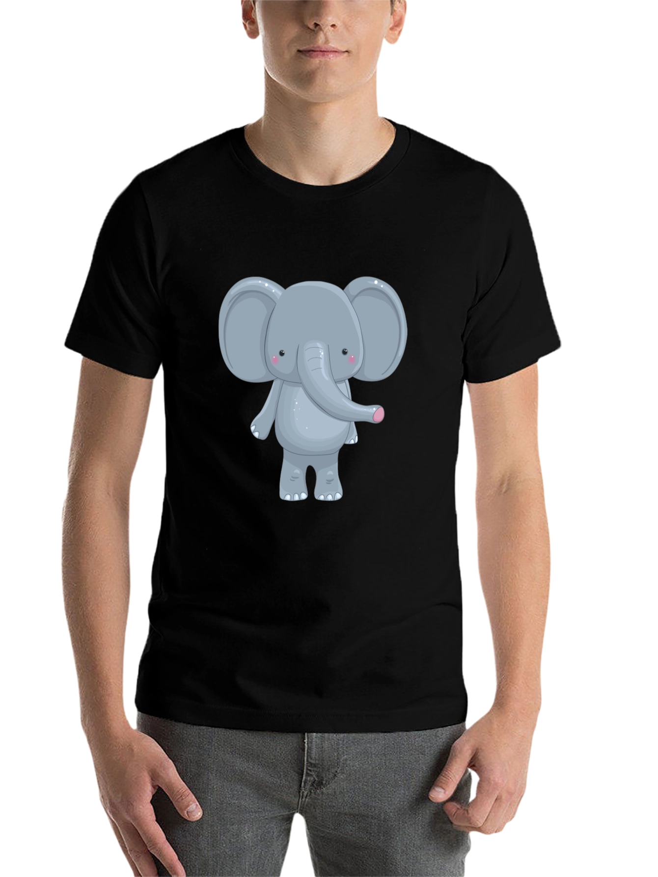 Black Cute Elephant Graphic Tee - Unisex Black T-Shirt view 7