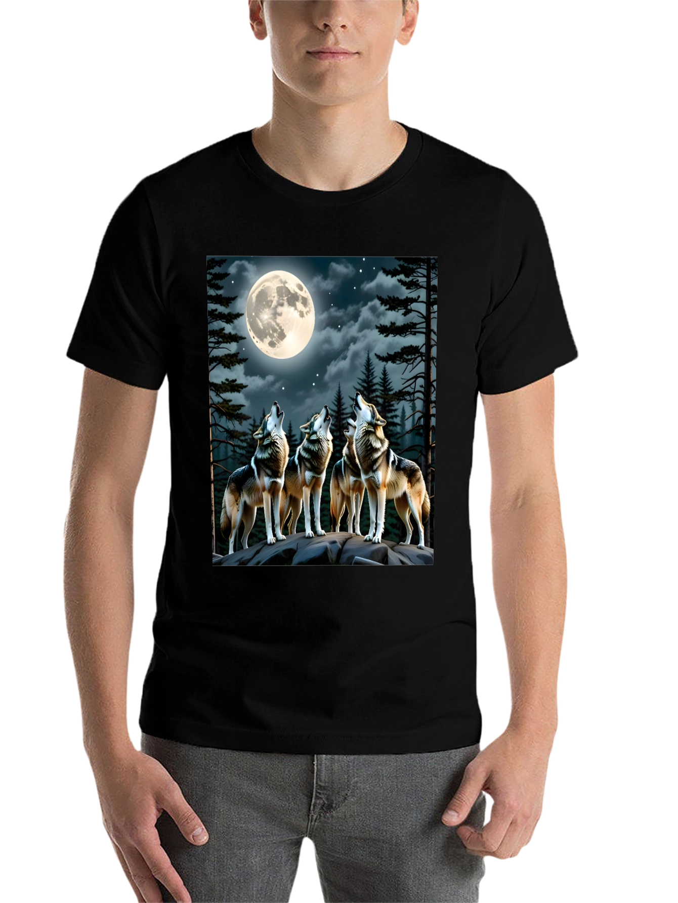 Black Wolf Pack Moon Graphic T-Shirt view 7
