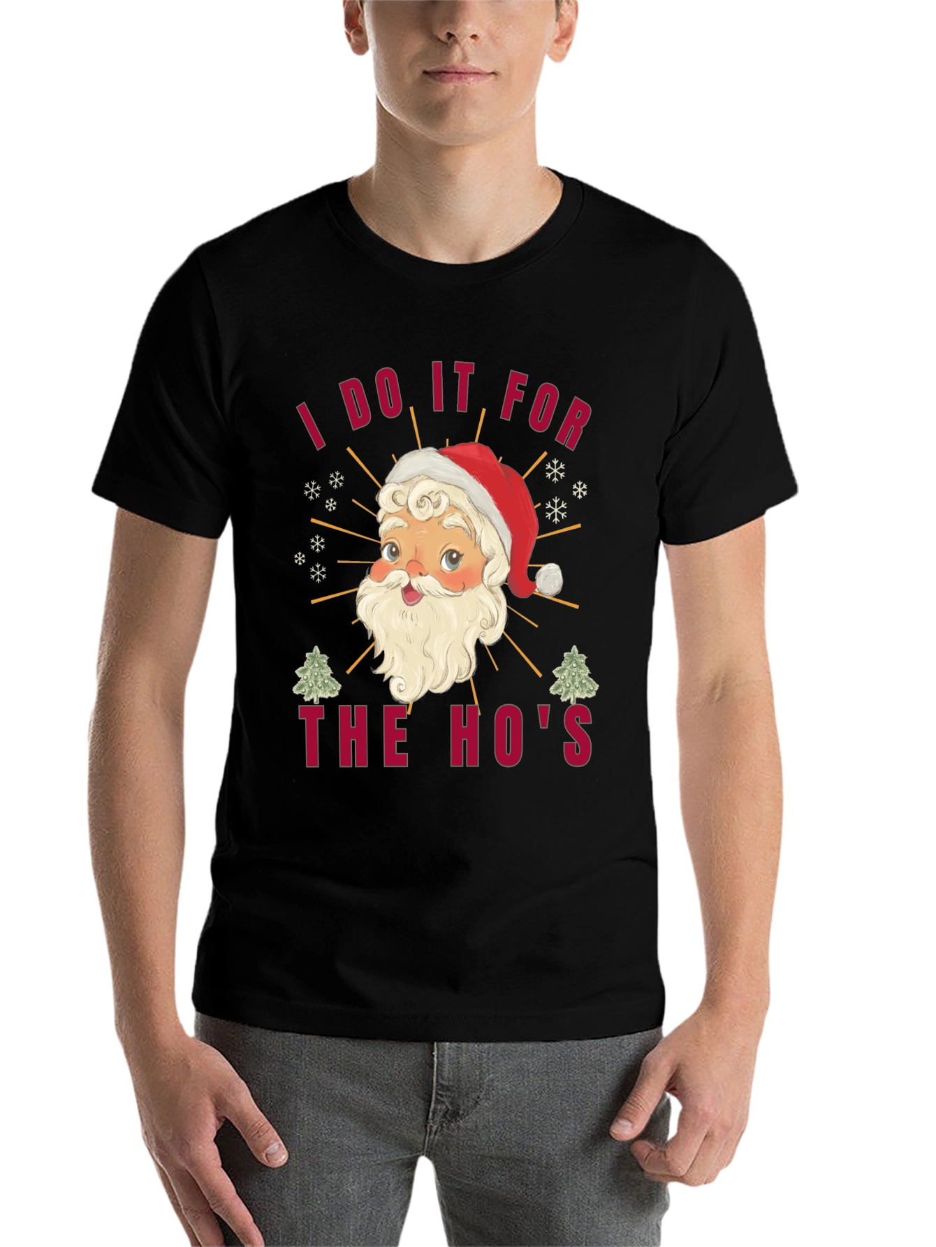 Black I Do It For The Ho's Christmas Santa T-Shirt view 7