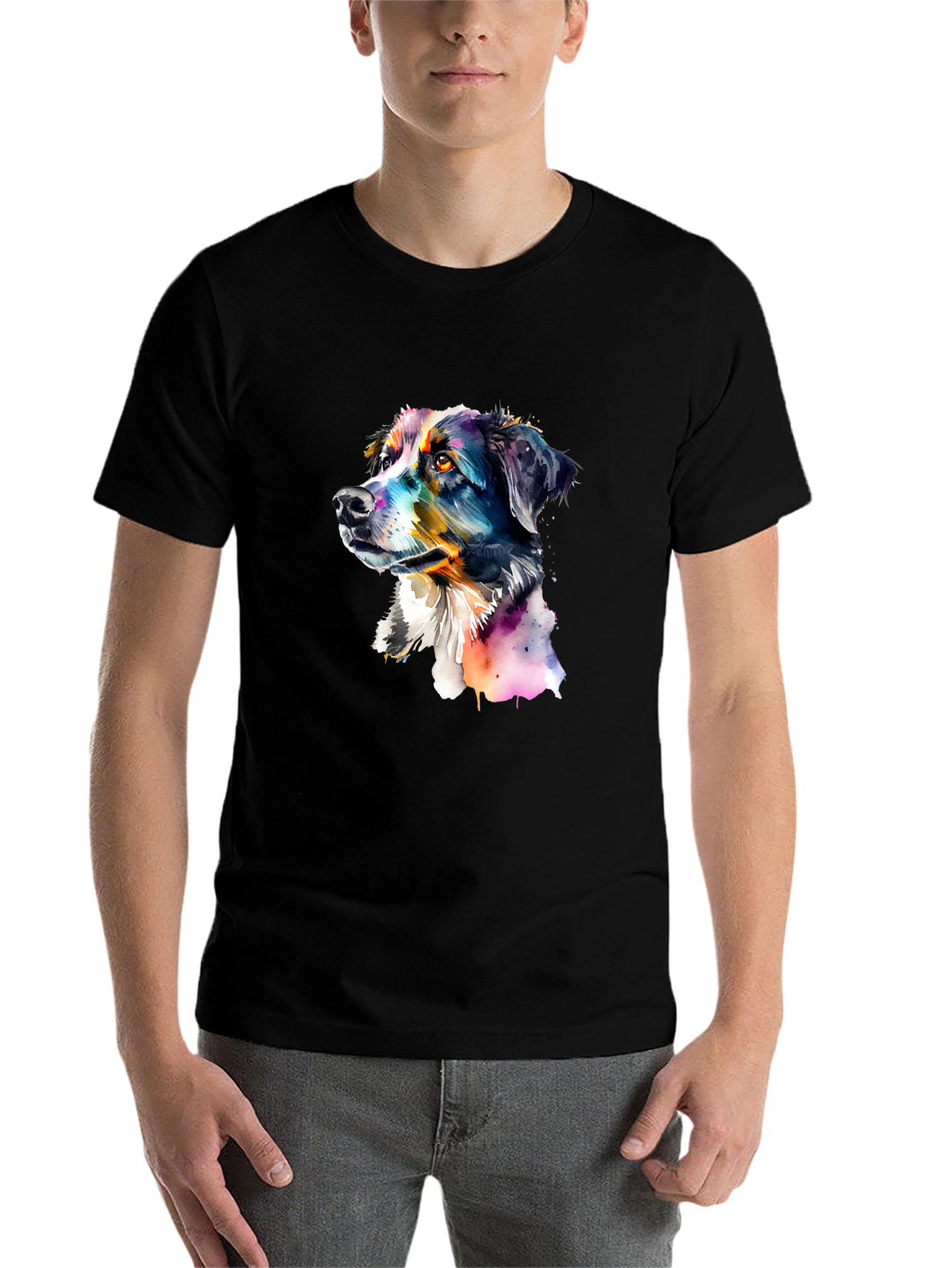 Black Dog Portrait Graphic Tee - Men's Black T-Shirt view 7