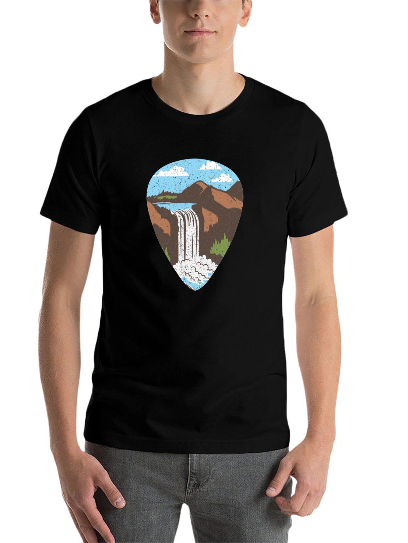 Black Waterfall Graphic Tee - Black Cotton T-Shirt view 7