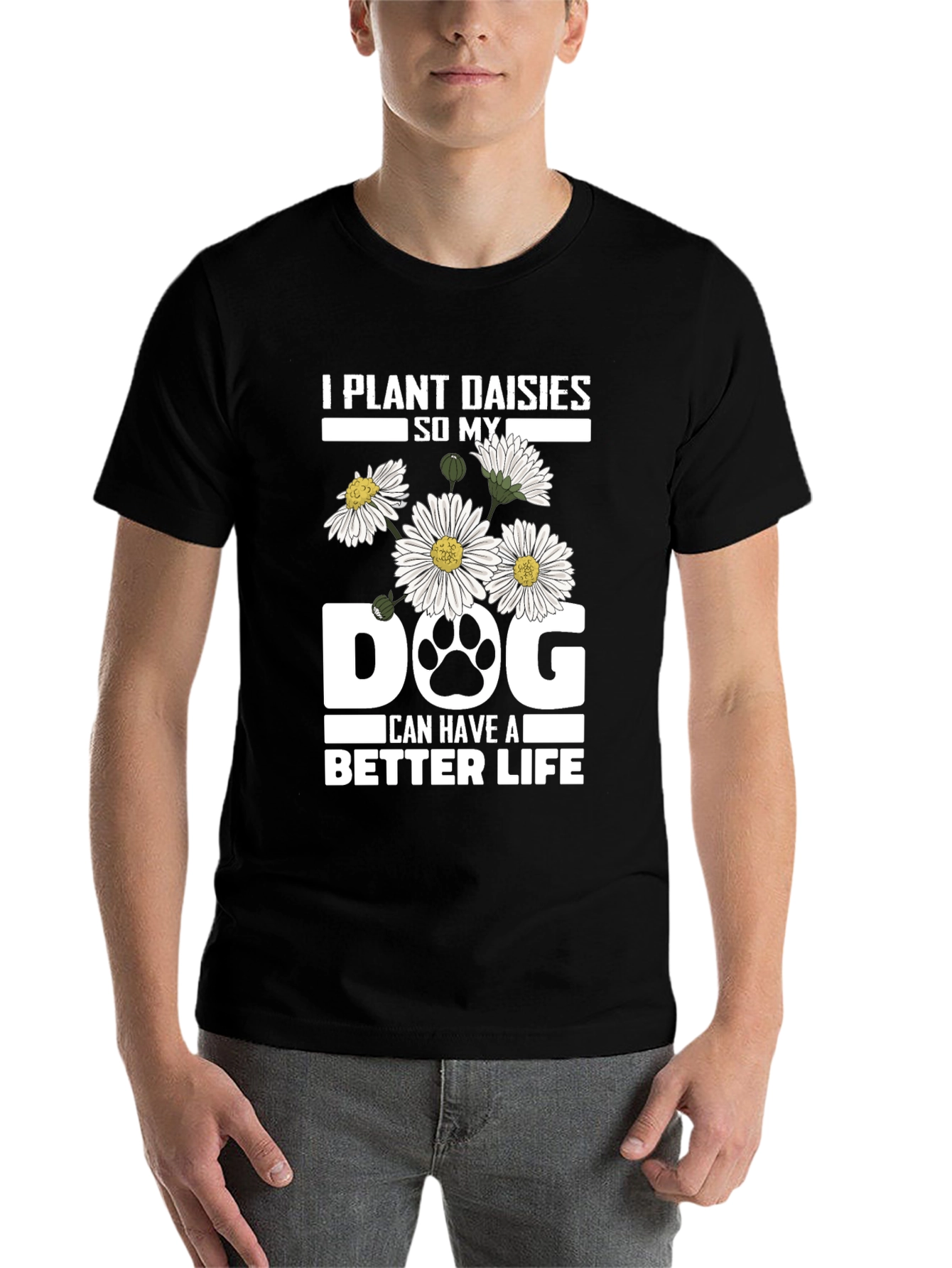 Black Plant Daisies Dog T-Shirt - Better Life view 7